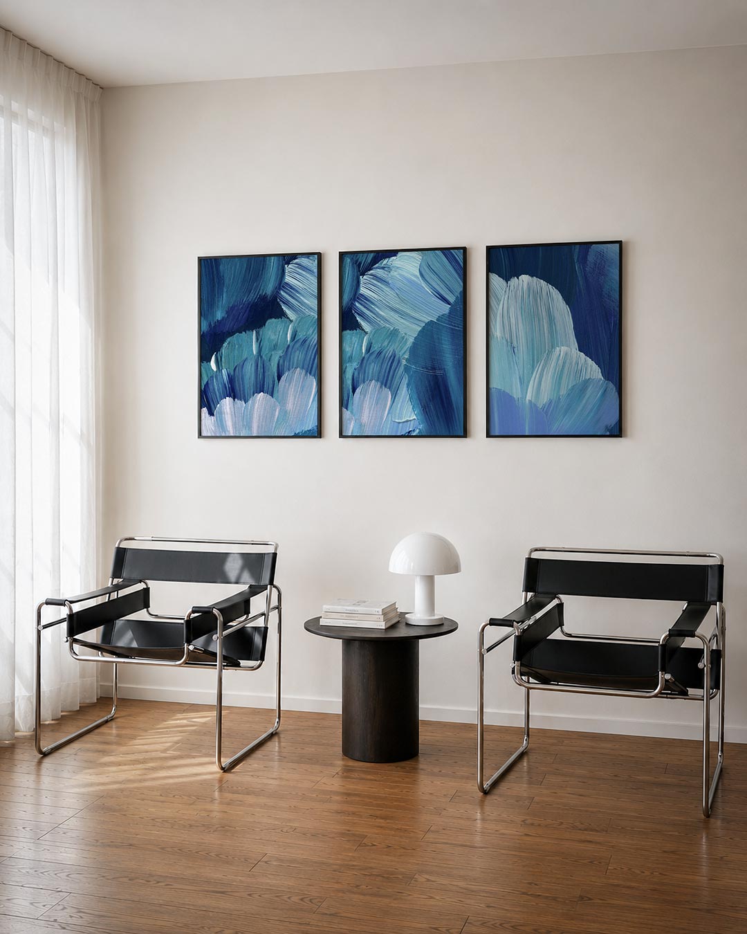 Blauwe borstelstreken Posterset