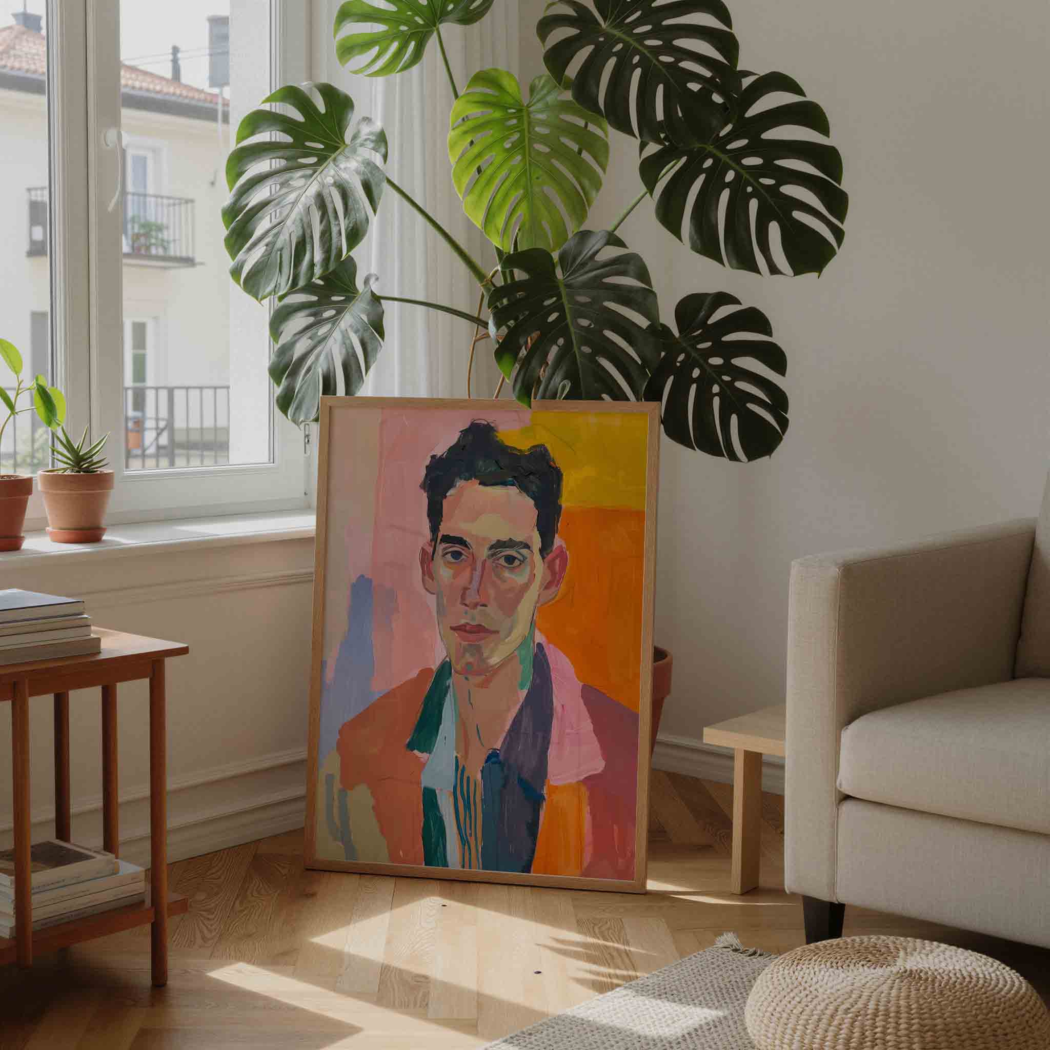 Portret met kleurrijke achtergrond Poster