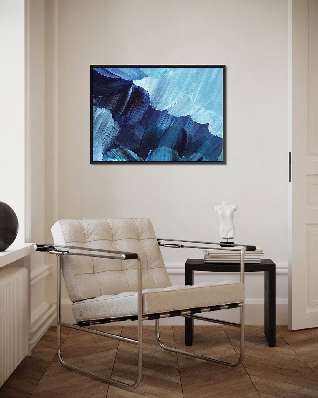 Dynamische blauwe borstels Kunstwerk