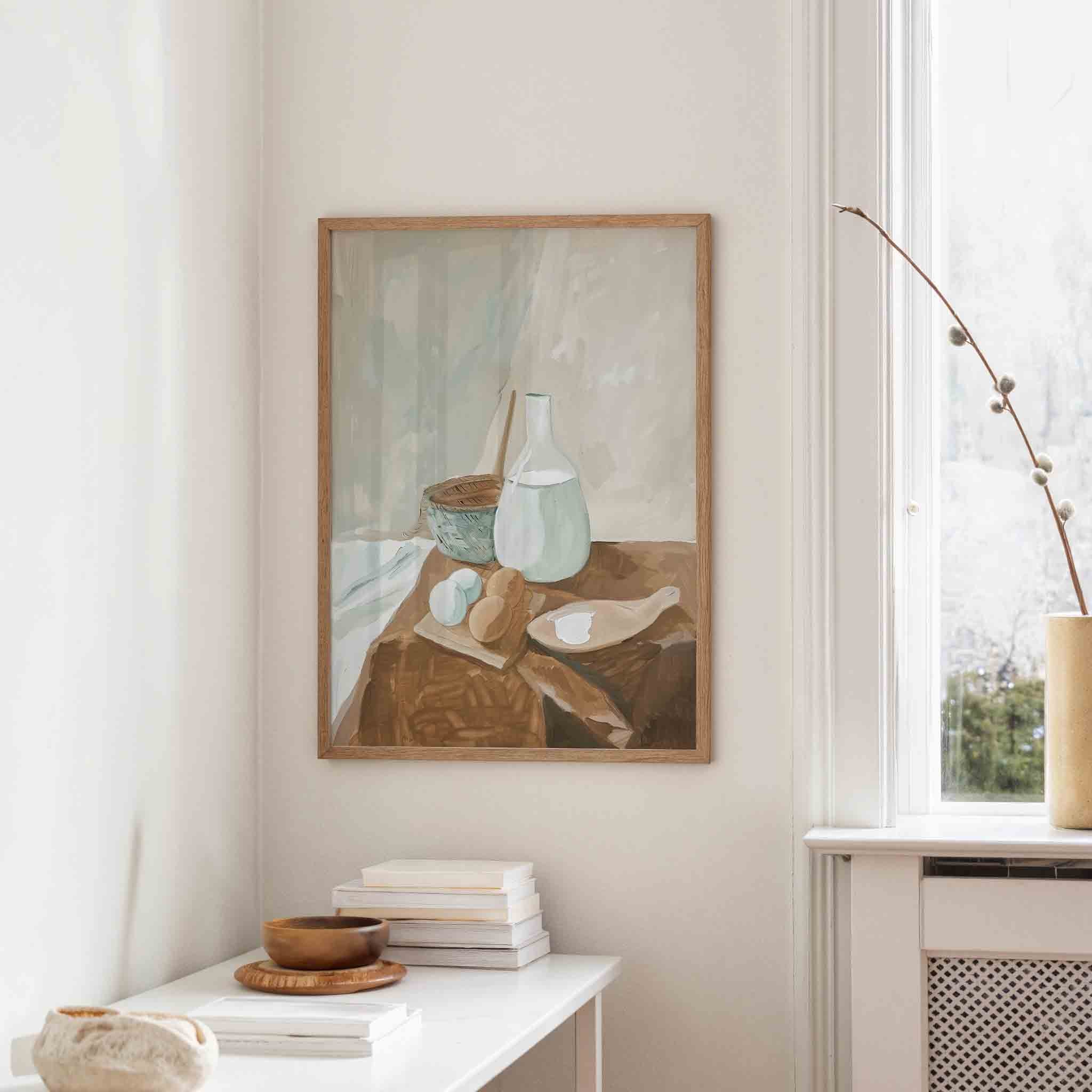 Stilleven met eieren en kruik Poster