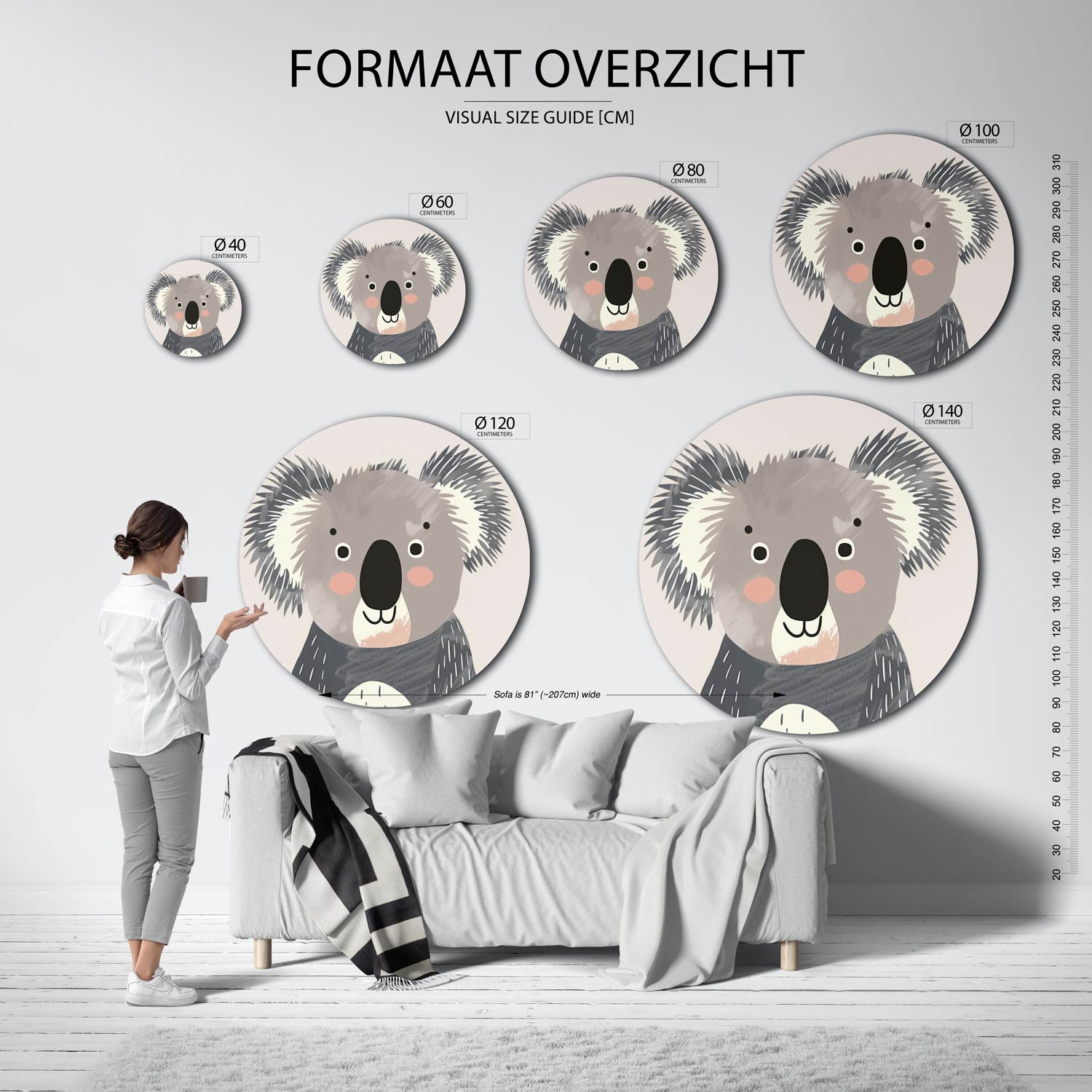 Koala portret Muurcirkel