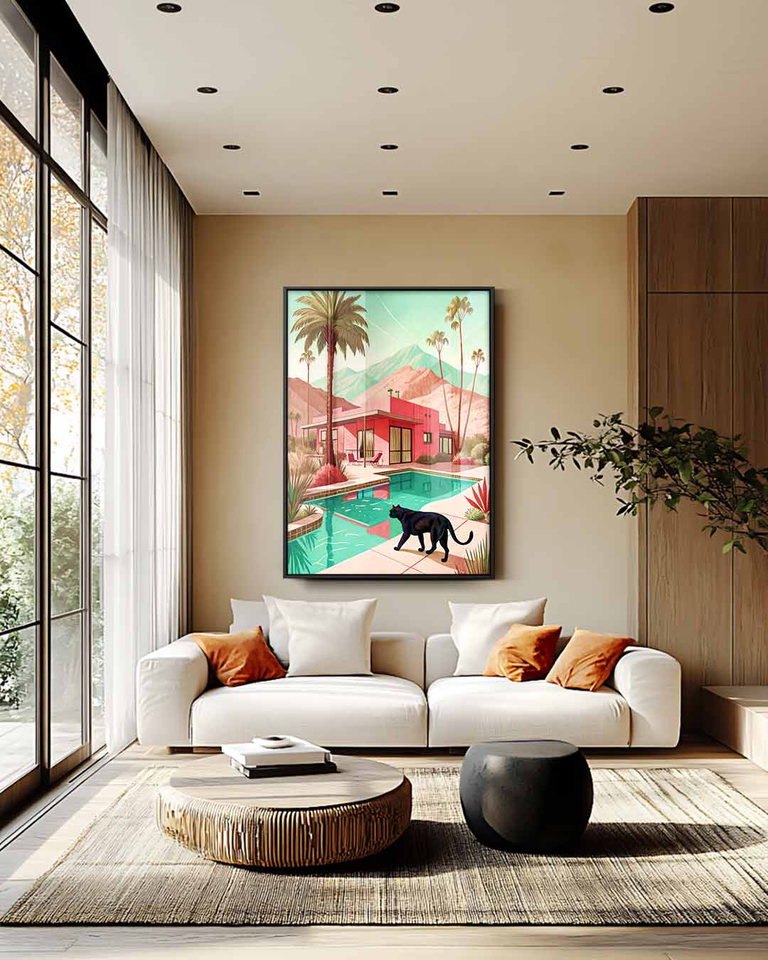 Modern Dream House with Black Cat Artwork