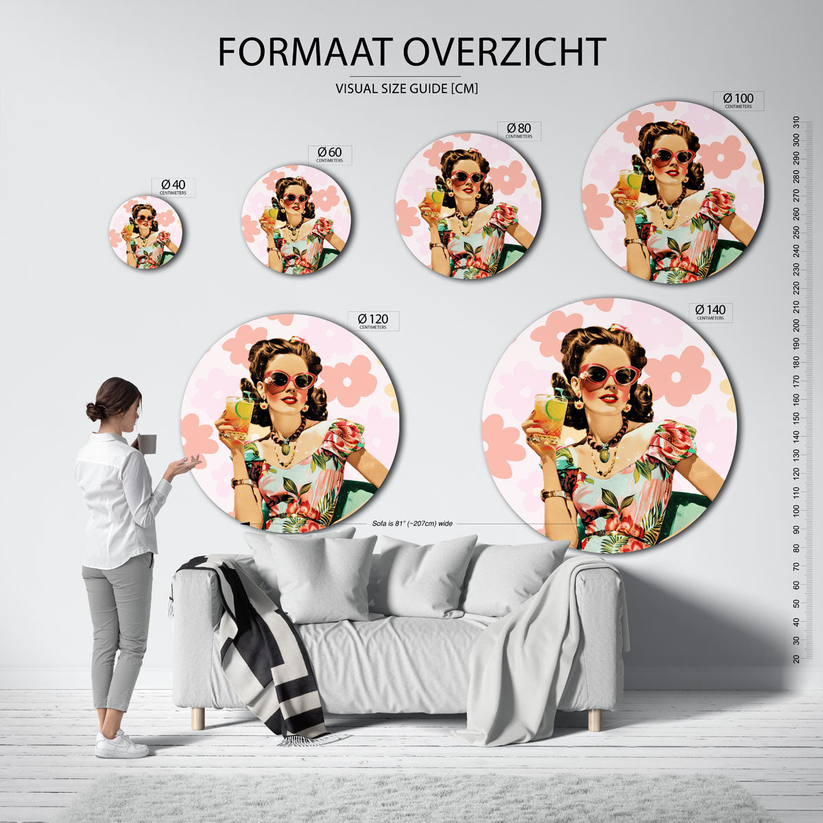 Vrouw met cocktail Muurcirkel