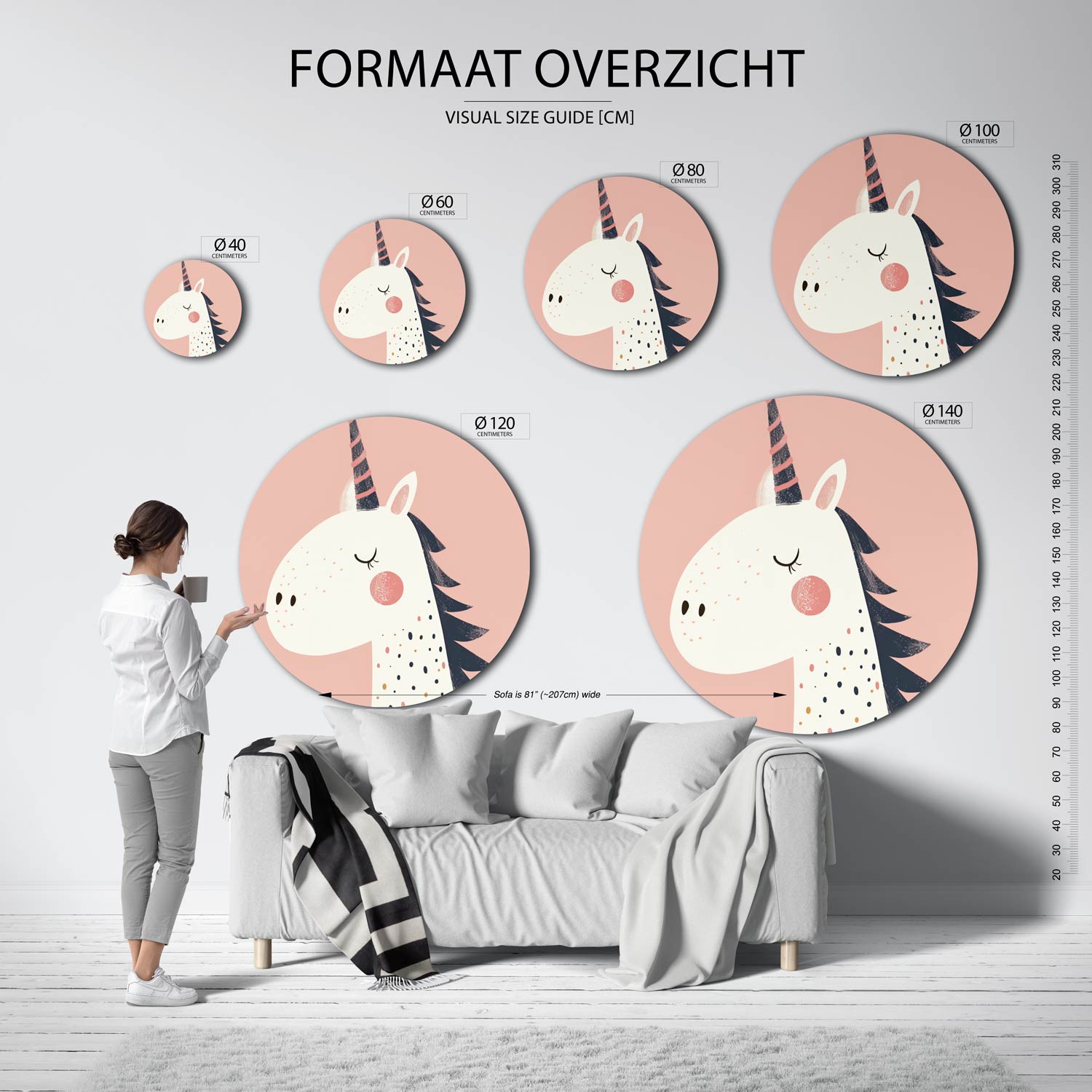 Eenhoorn met roze achtergrond Muurcirkel