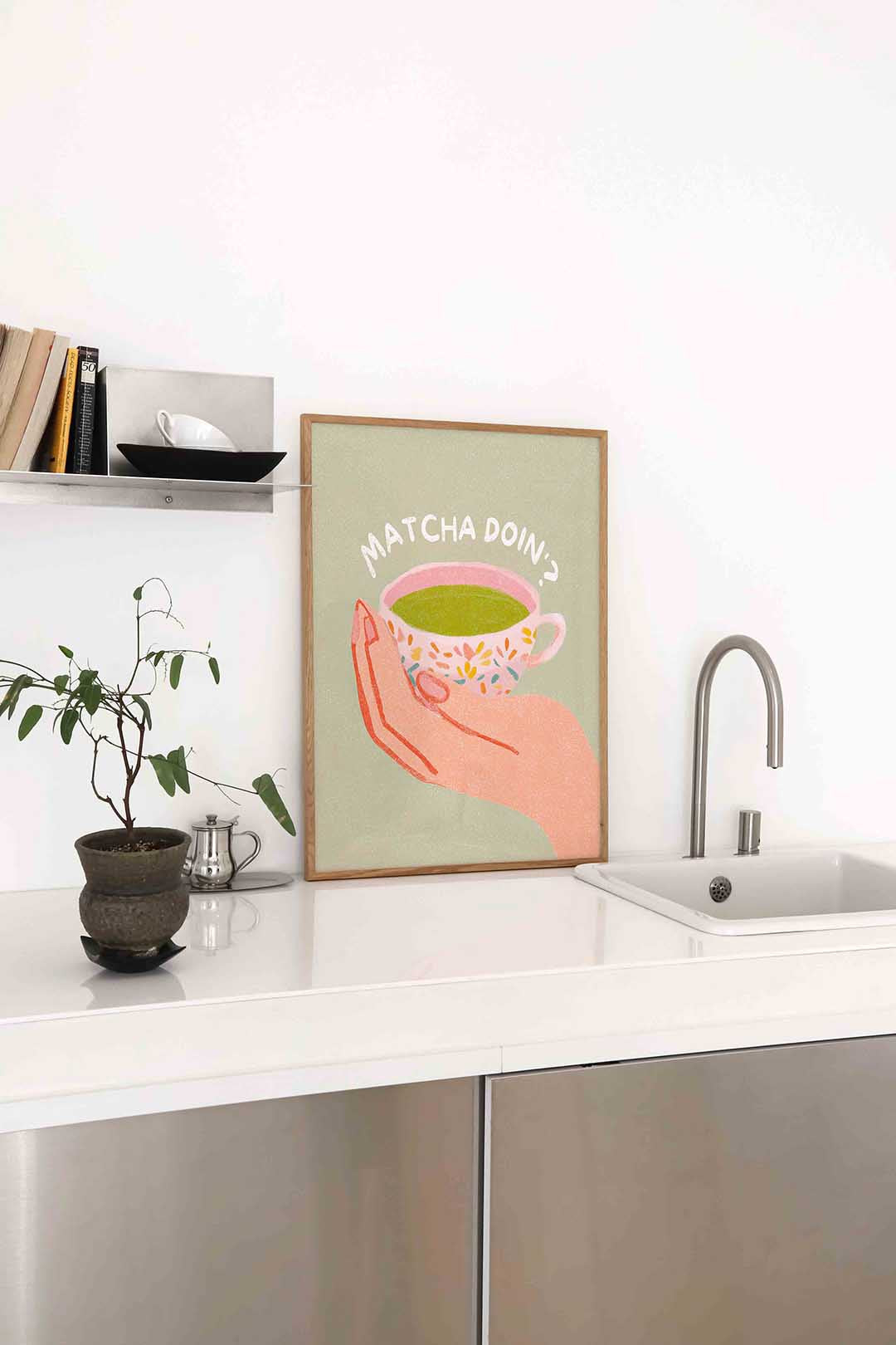 Hand met matcha Poster