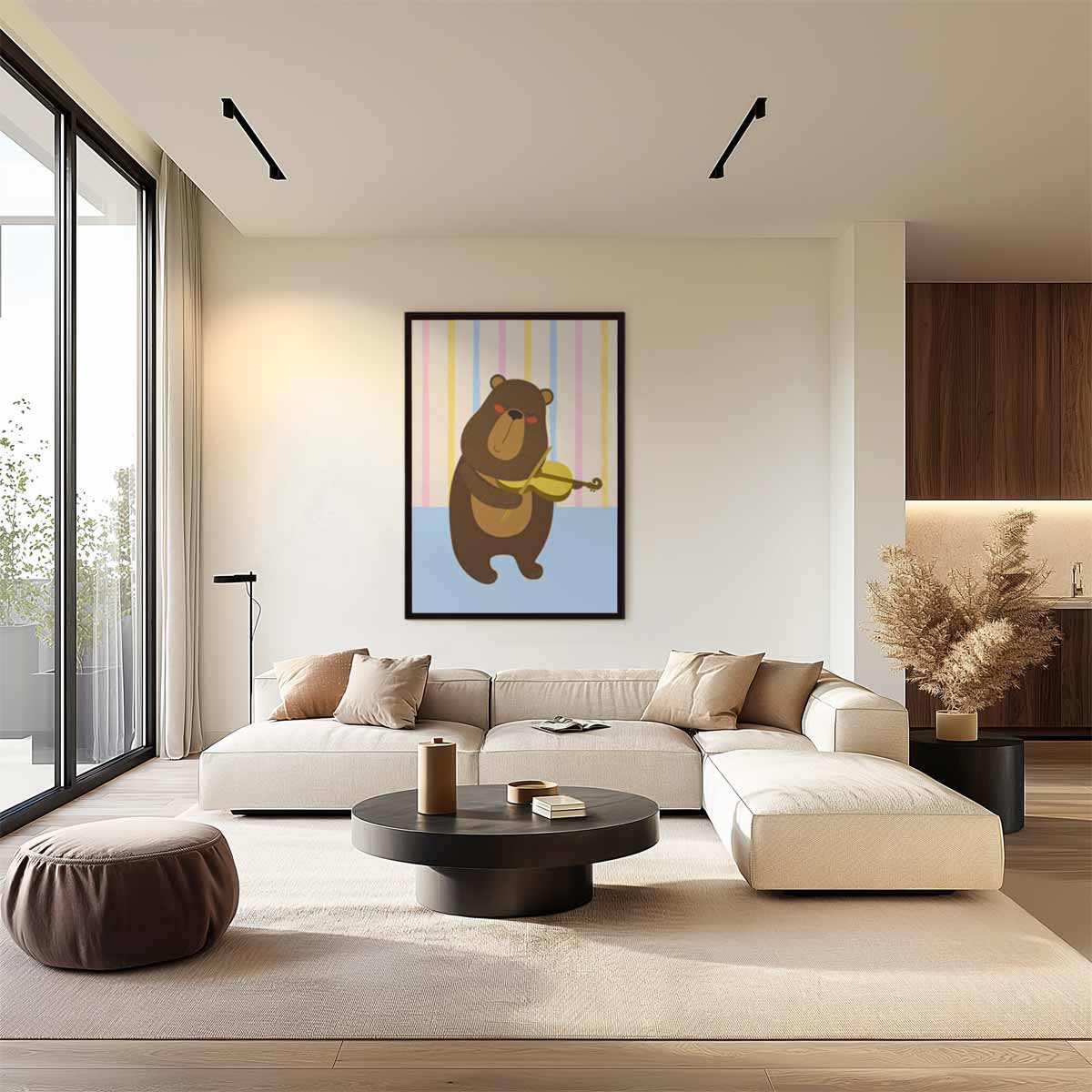 Muzikale Beer met Viool Kunstwerk-canvas-dibond-plexiglas-wanddecoratie-WallArtistic