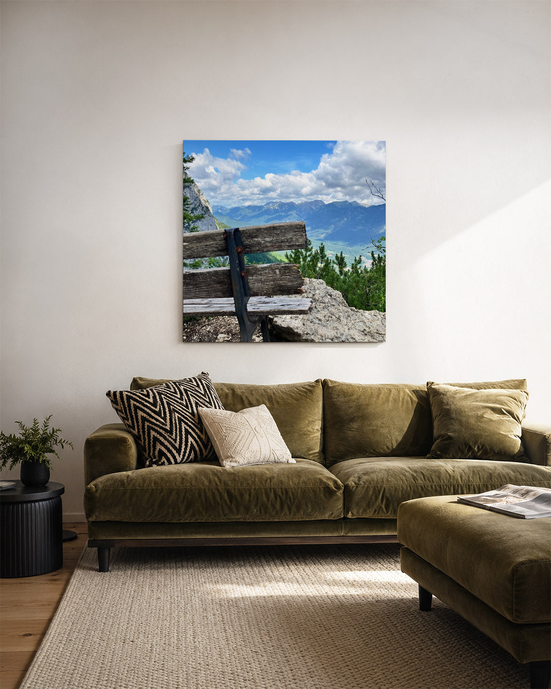 Berglandschap met bank Kunstwerk