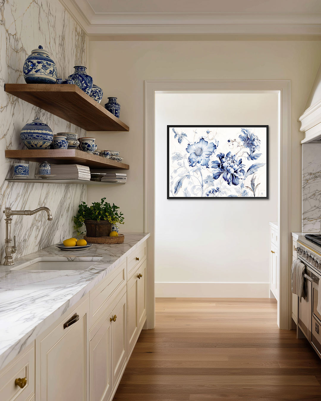 Florale blauwe compositie Kunstwerk