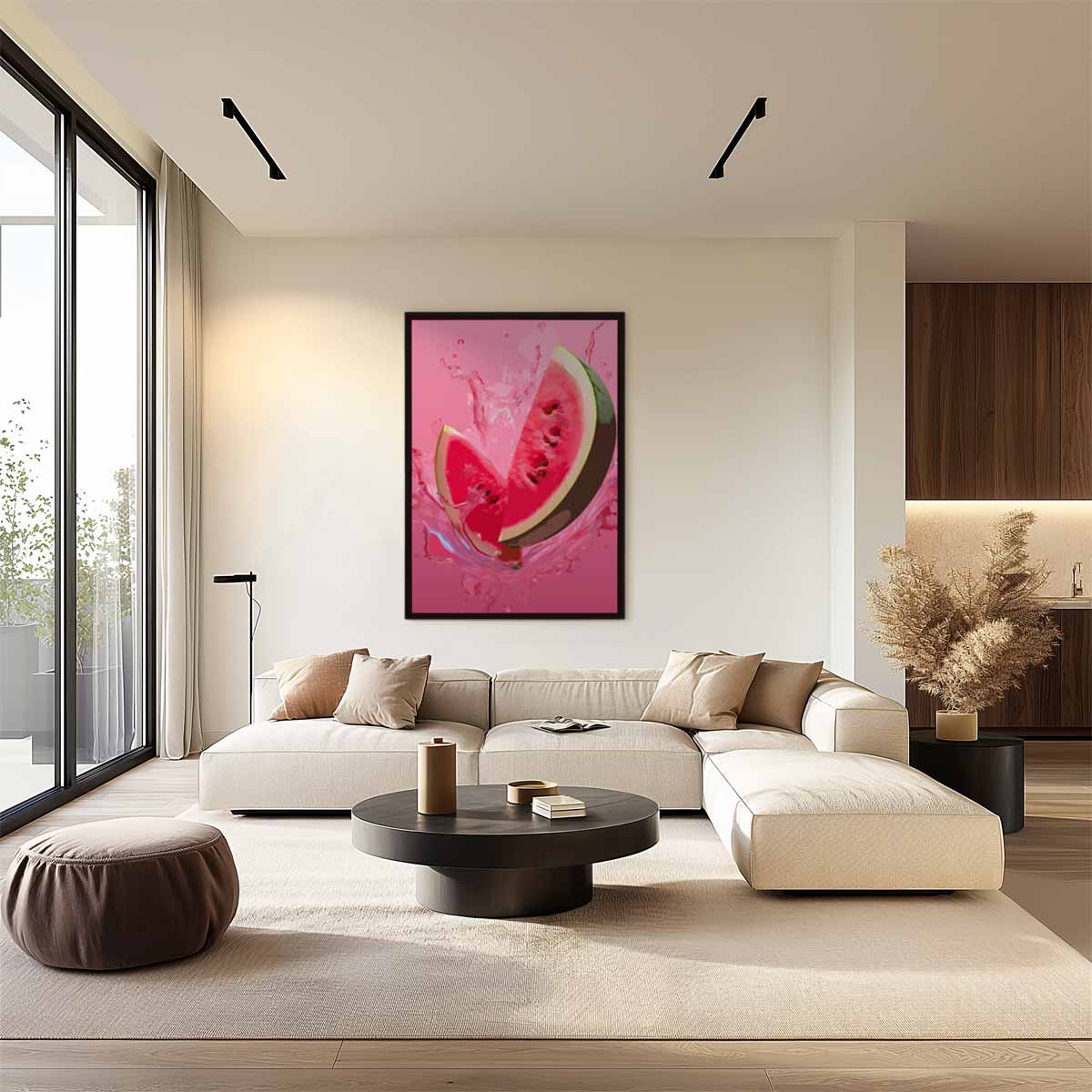 Verfrissende Watermeloen Splash Kunstwerk-canvas-dibond-plexiglas-wanddecoratie-WallArtistic