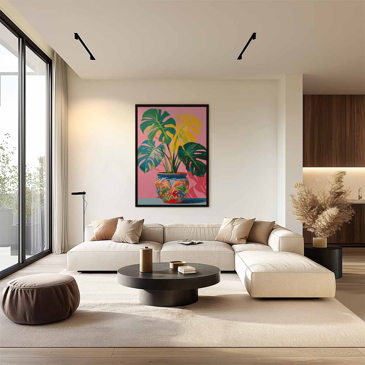 Tropische Monstera in Vrolijke Pot Kunstwerk-canvas-dibond-plexiglas-wanddecoratie-WallArtistic