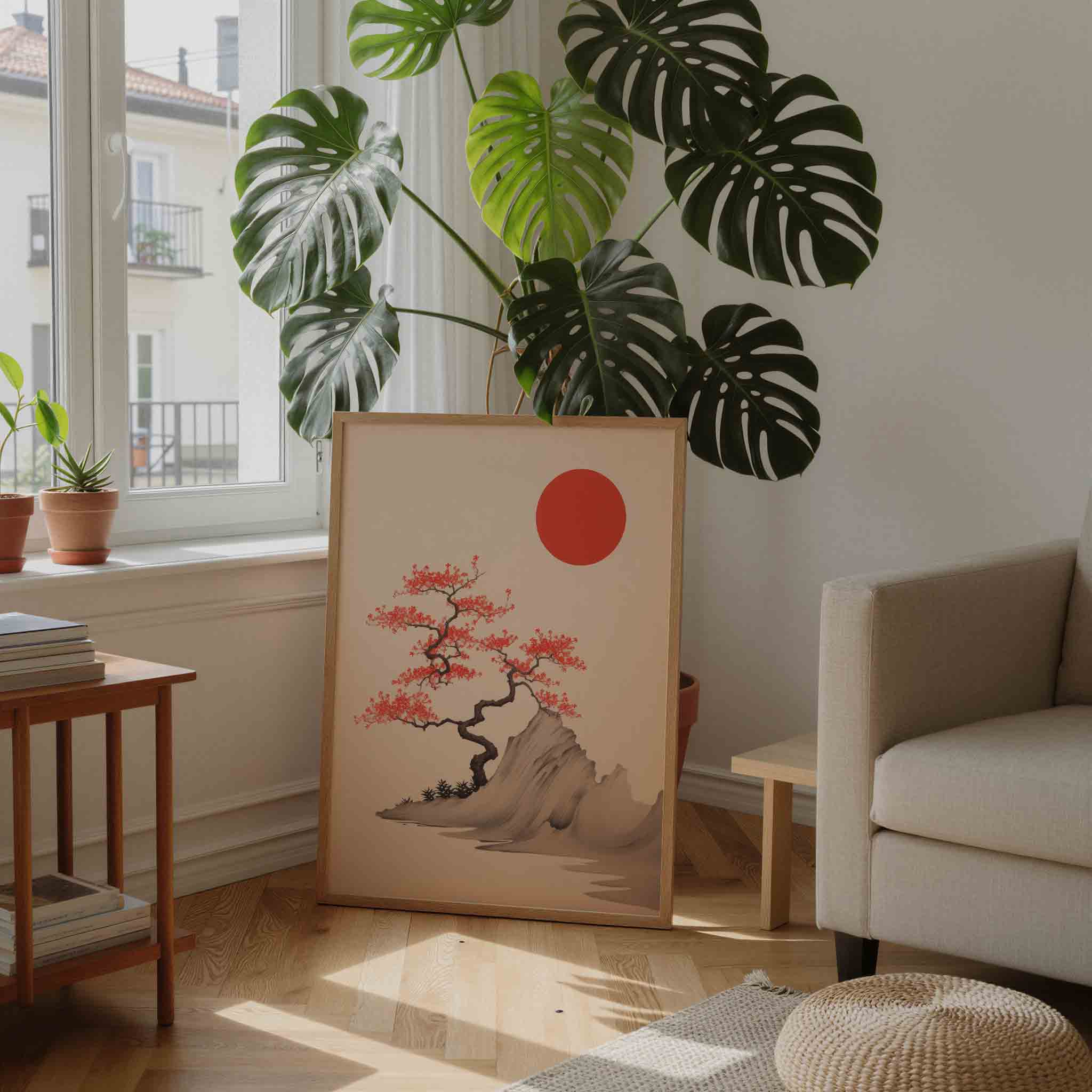 Boom en rode zon Poster