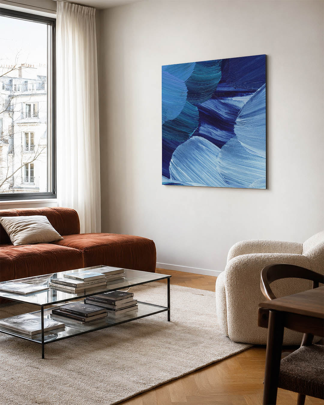 Dynamische blauwe borstels Kunstwerk