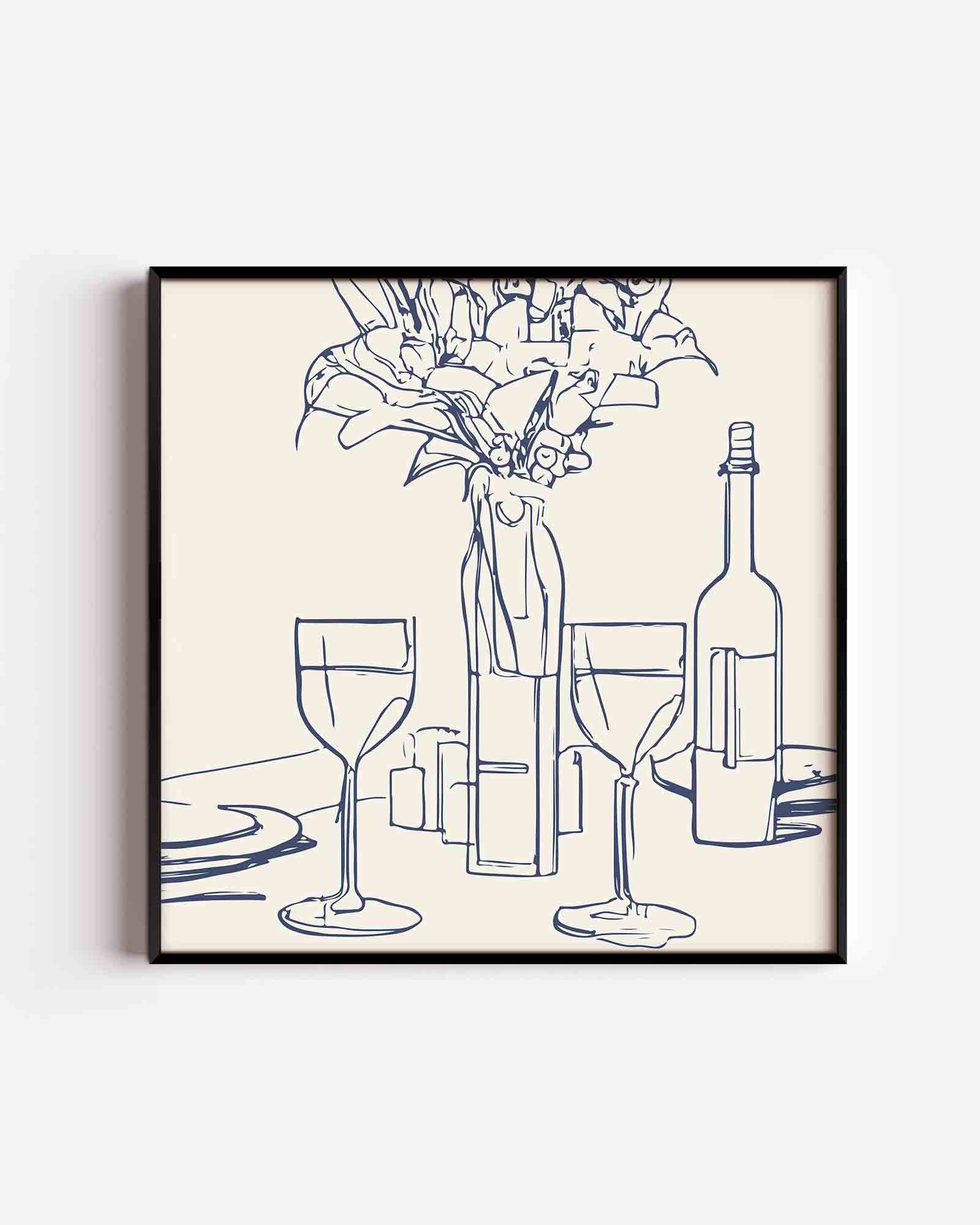 Stilleven met glazen en bloemen Poster
