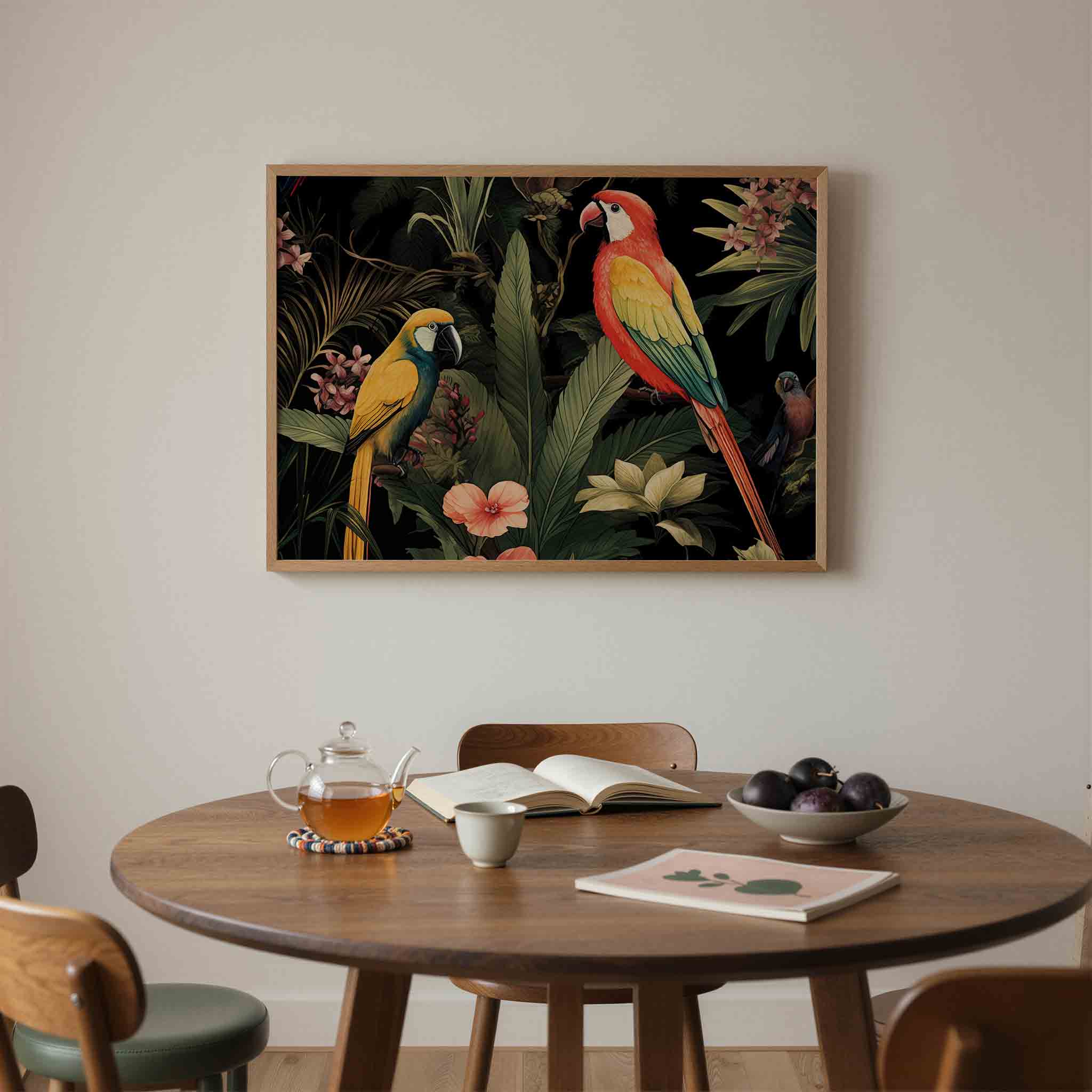 Papegaaien en bladeren Poster
