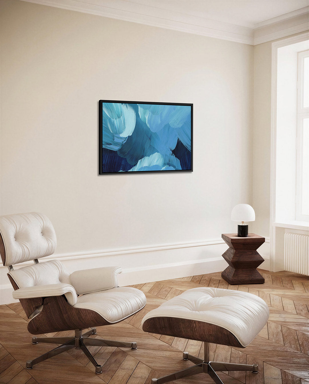 Dynamische blauwe bewegingen Kunstwerk