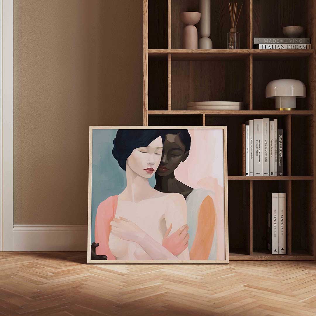Twee figuren omhelzing Poster