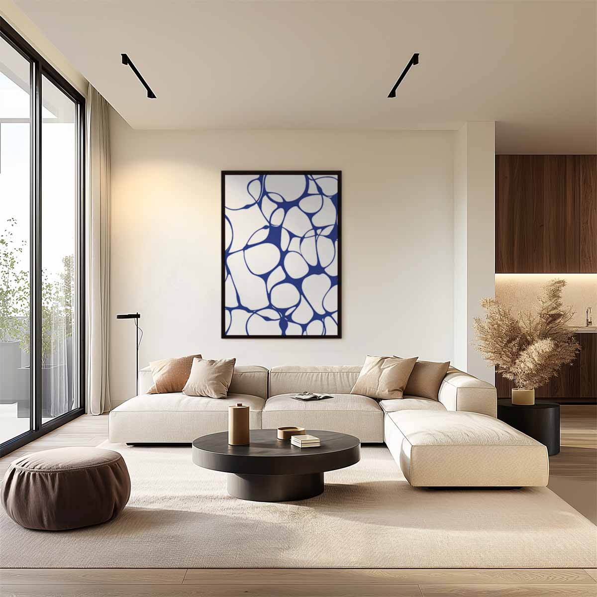 Organische Blauw-Witte Patronen Kunstwerk-canvas-dibond-plexiglas-wanddecoratie-WallArtistic