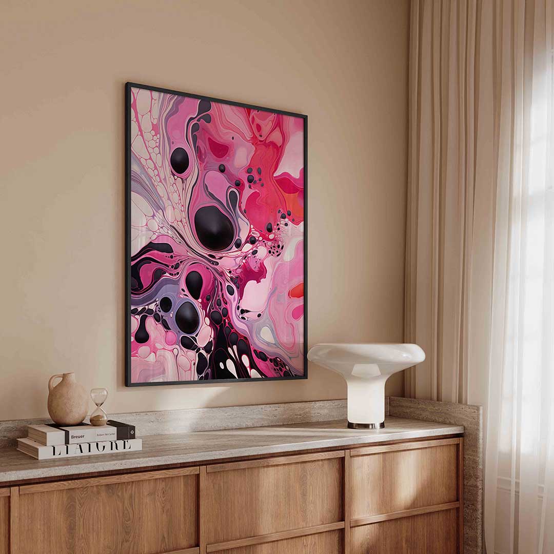 Abstracte roze en zwarte vormen Poster