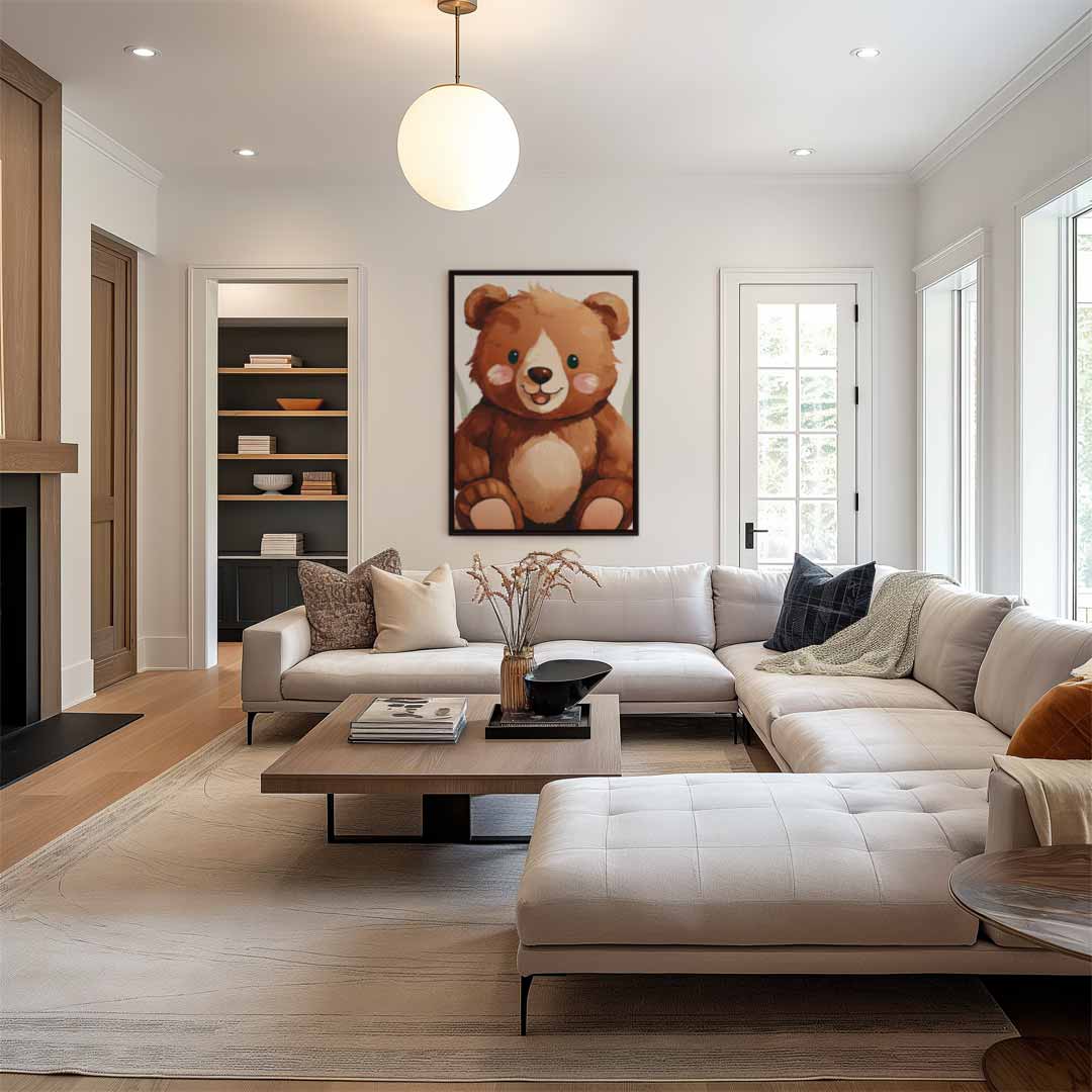 Schattige Knuffelbeer Illustratie Kunstwerk-canvas-dibond-plexiglas-wanddecoratie-WallArtistic