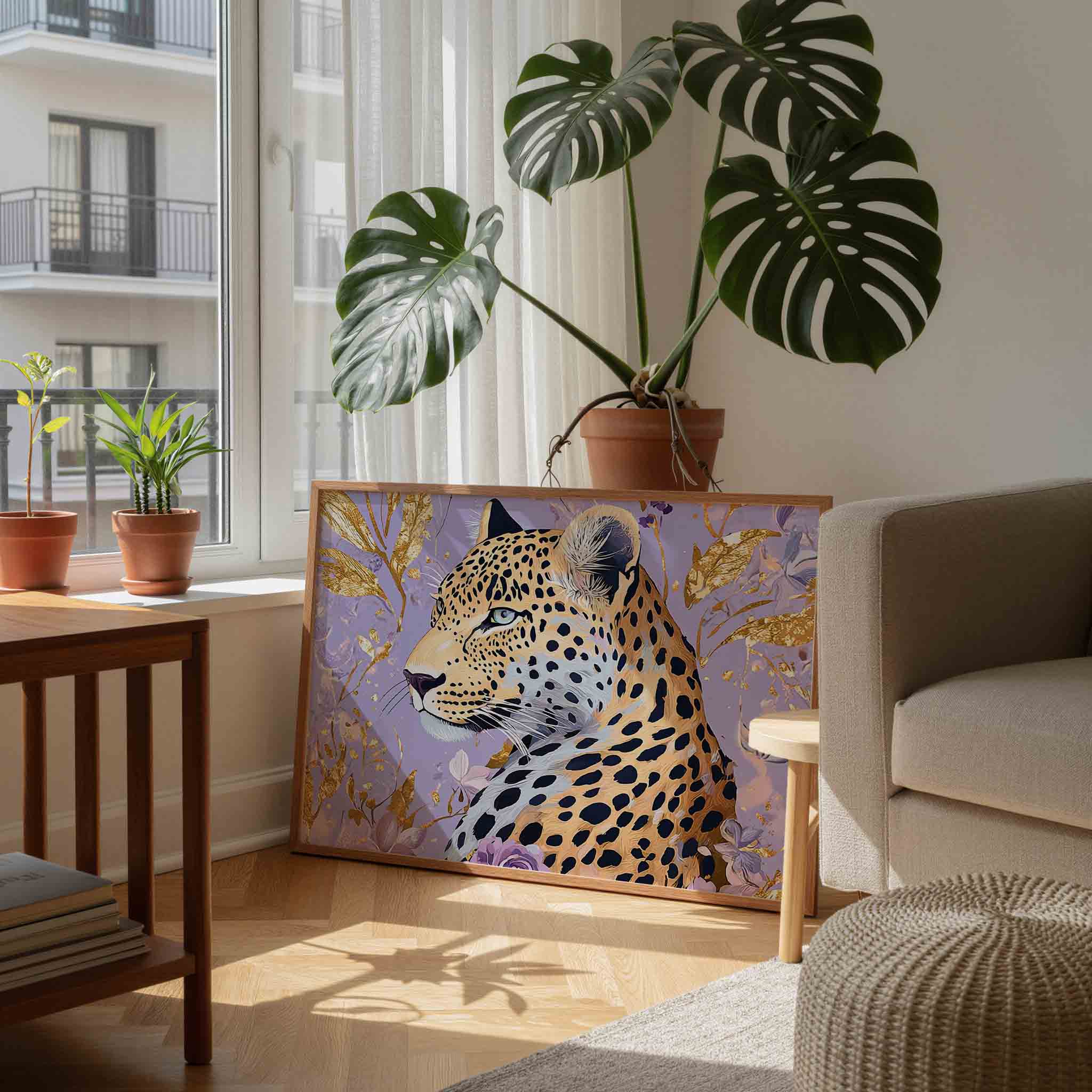 Luipaard met bloemen Poster