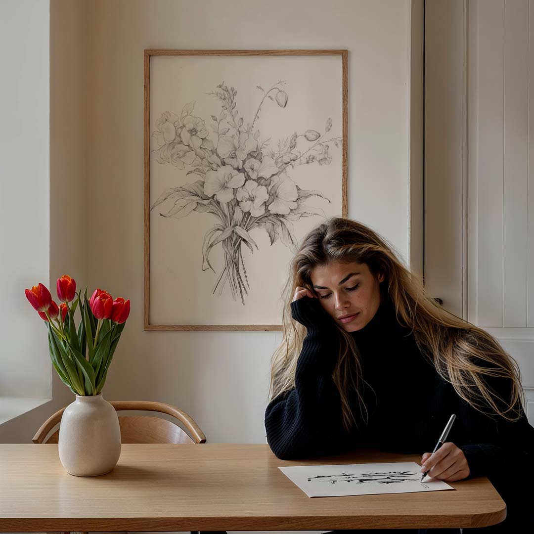 Zwart-wit Bloemenpracht Poster-WallArtistic