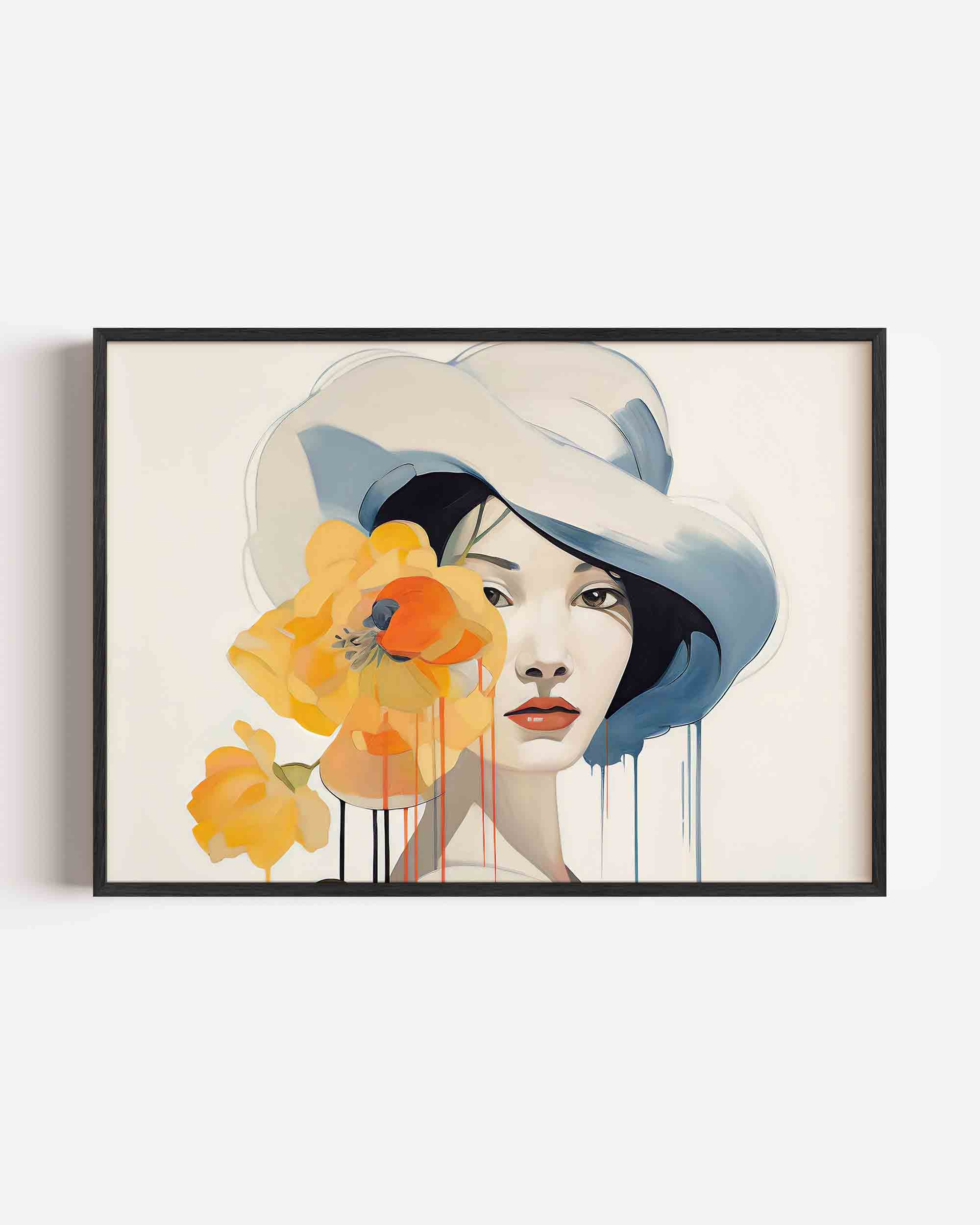 Vrouw met hoed en bloemen Poster