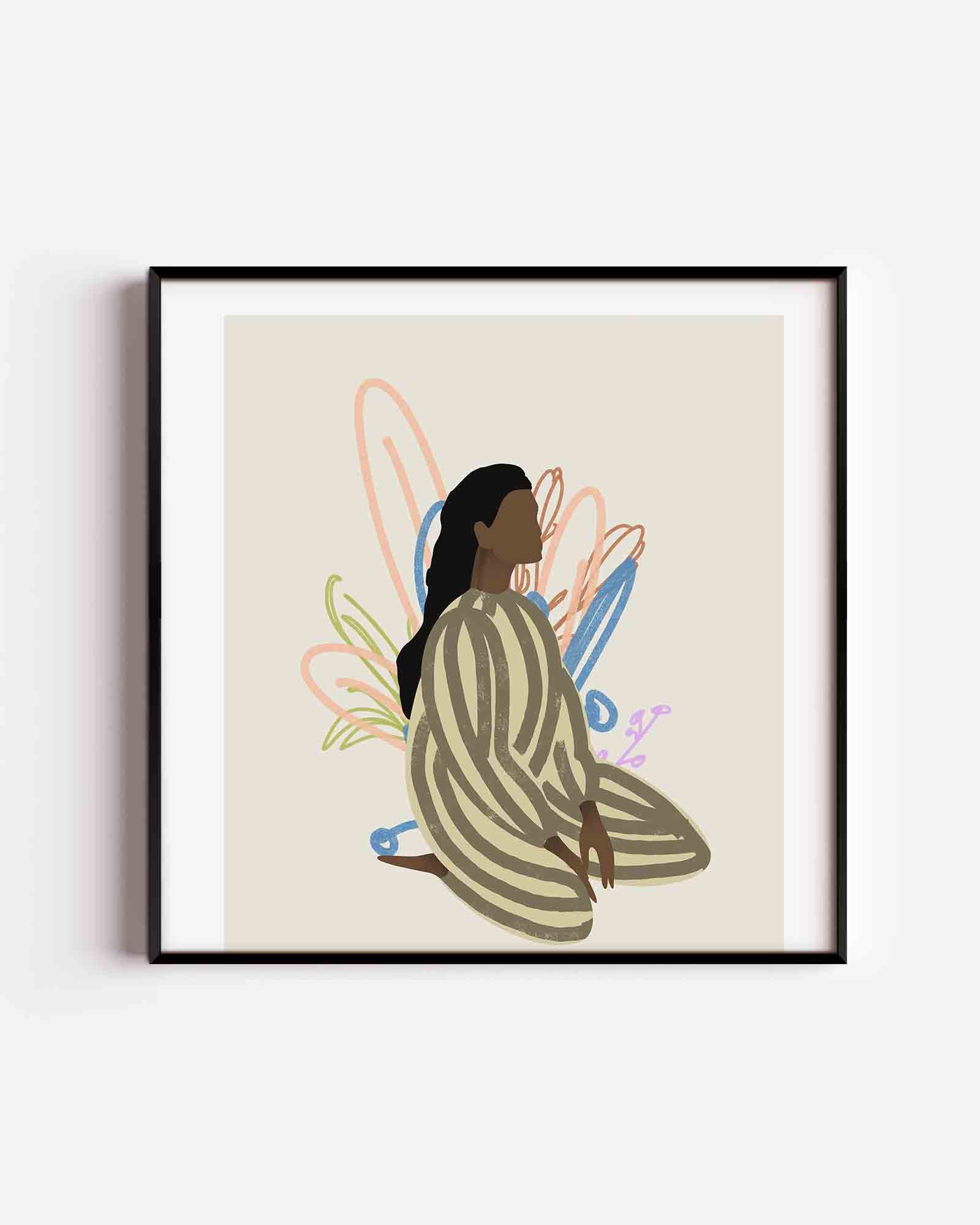 Zittende figuur met abstracte vormen Poster