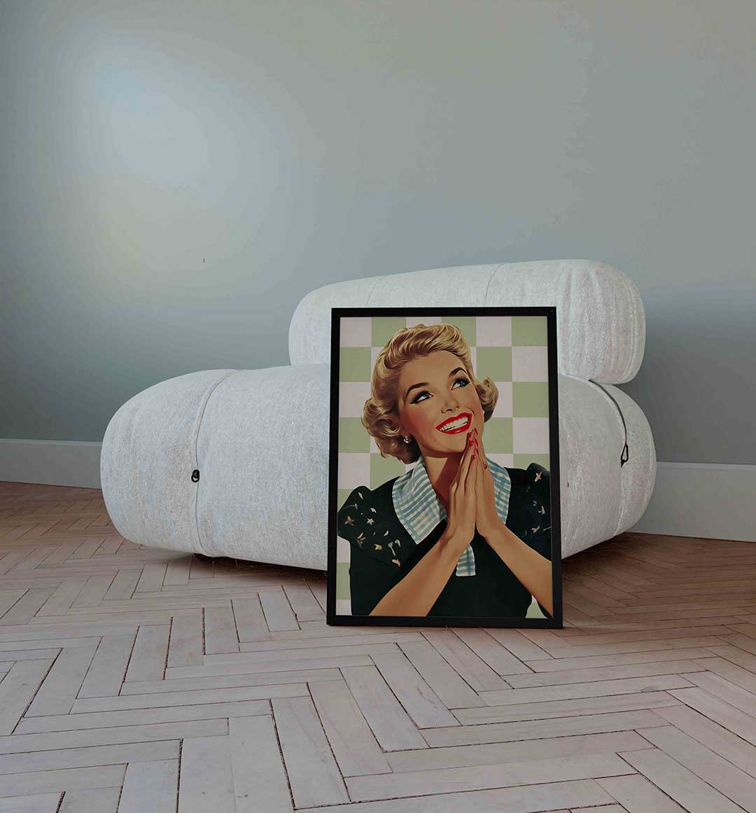 Vrouw met geblokte achtergrond Poster