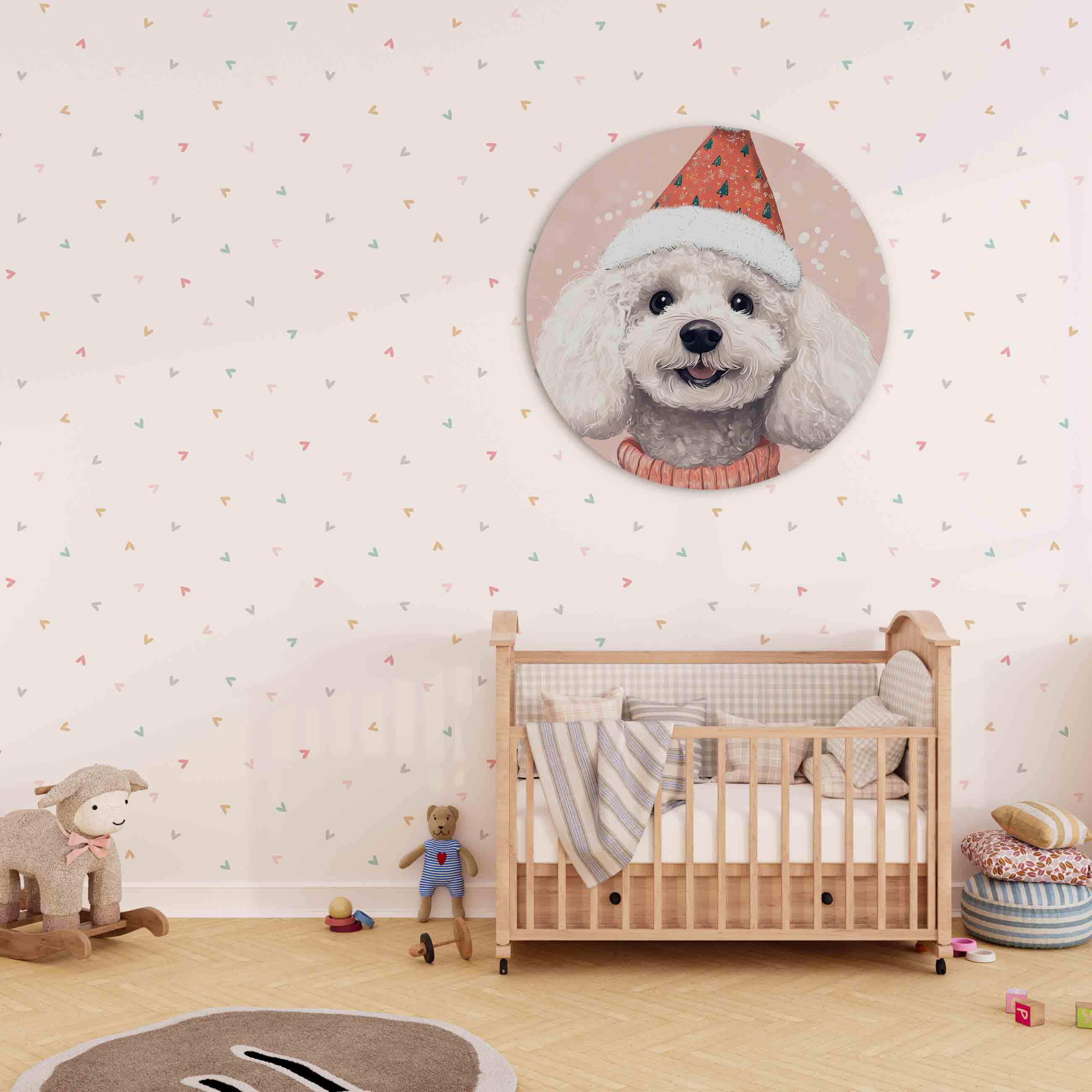 Hond met kerstmuts Muurcirkel