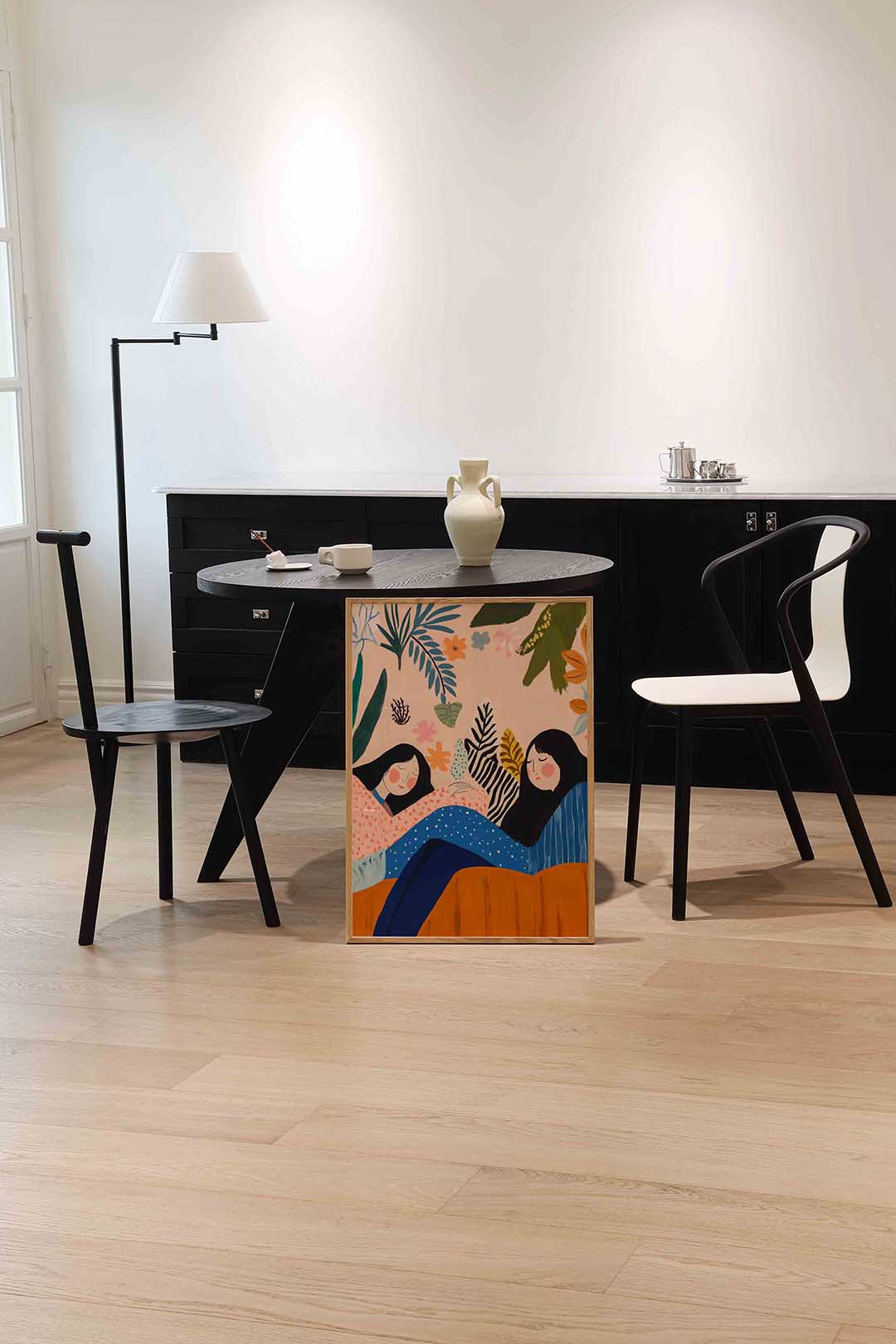 Twee figuren met bladeren Poster