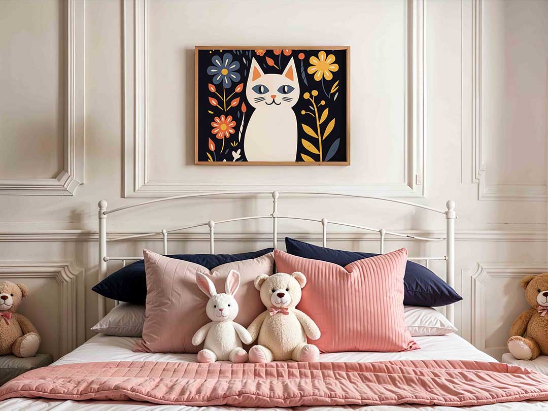 Kat met bloemen Poster
