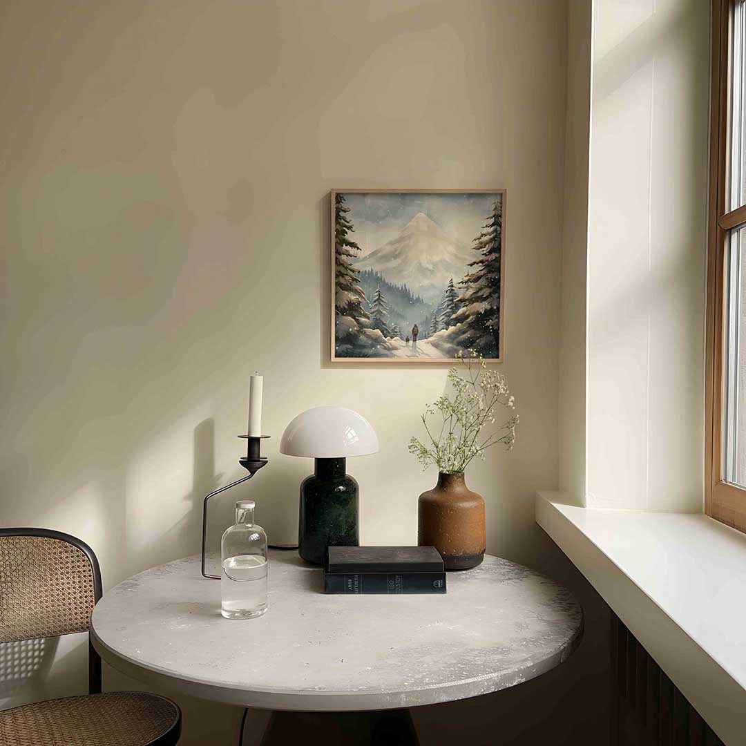 Winterlandschap met berg Poster