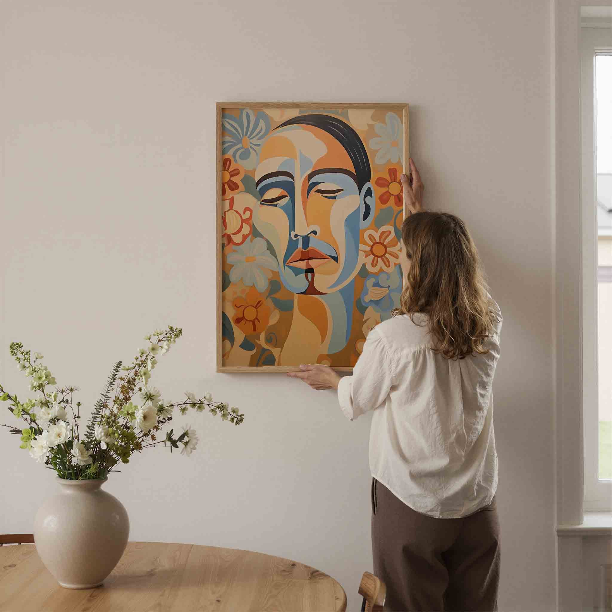 Abstracte gezichten en bloemen Poster