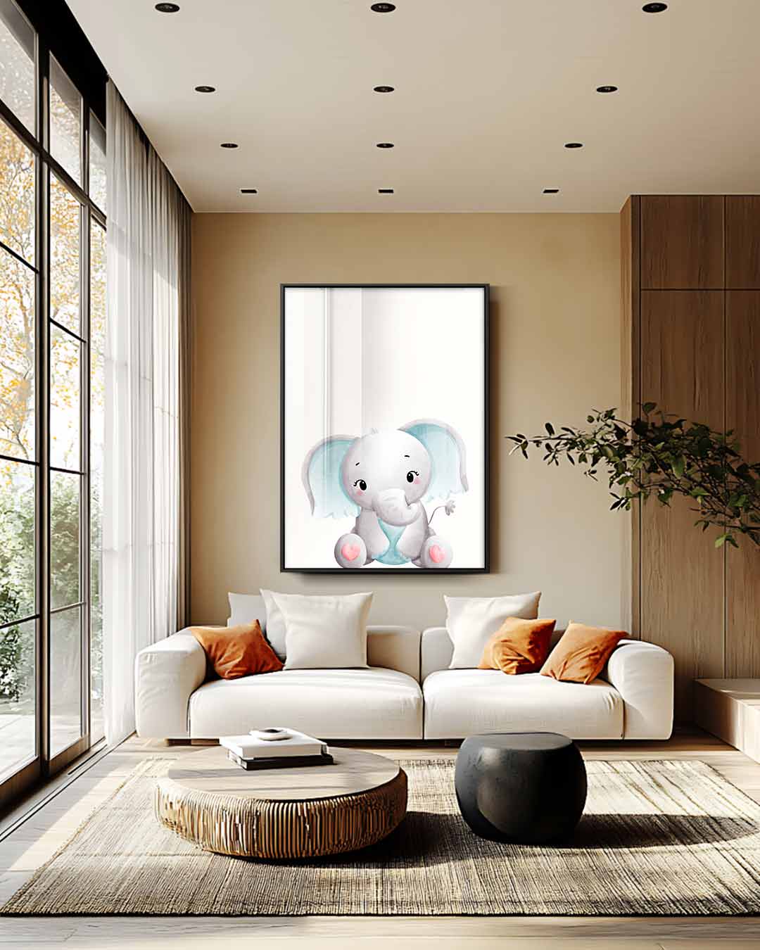Schattige Baby Olifant Illustratie Kunstwerk-canvas-dibond-plexiglas-wanddecoratie-WallArtistic