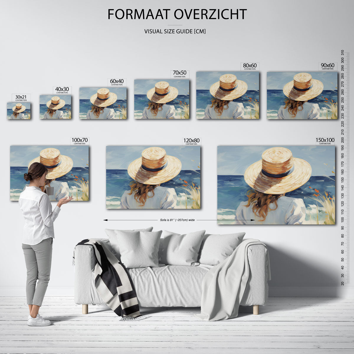 Vrouw met hoed bij zee Poster