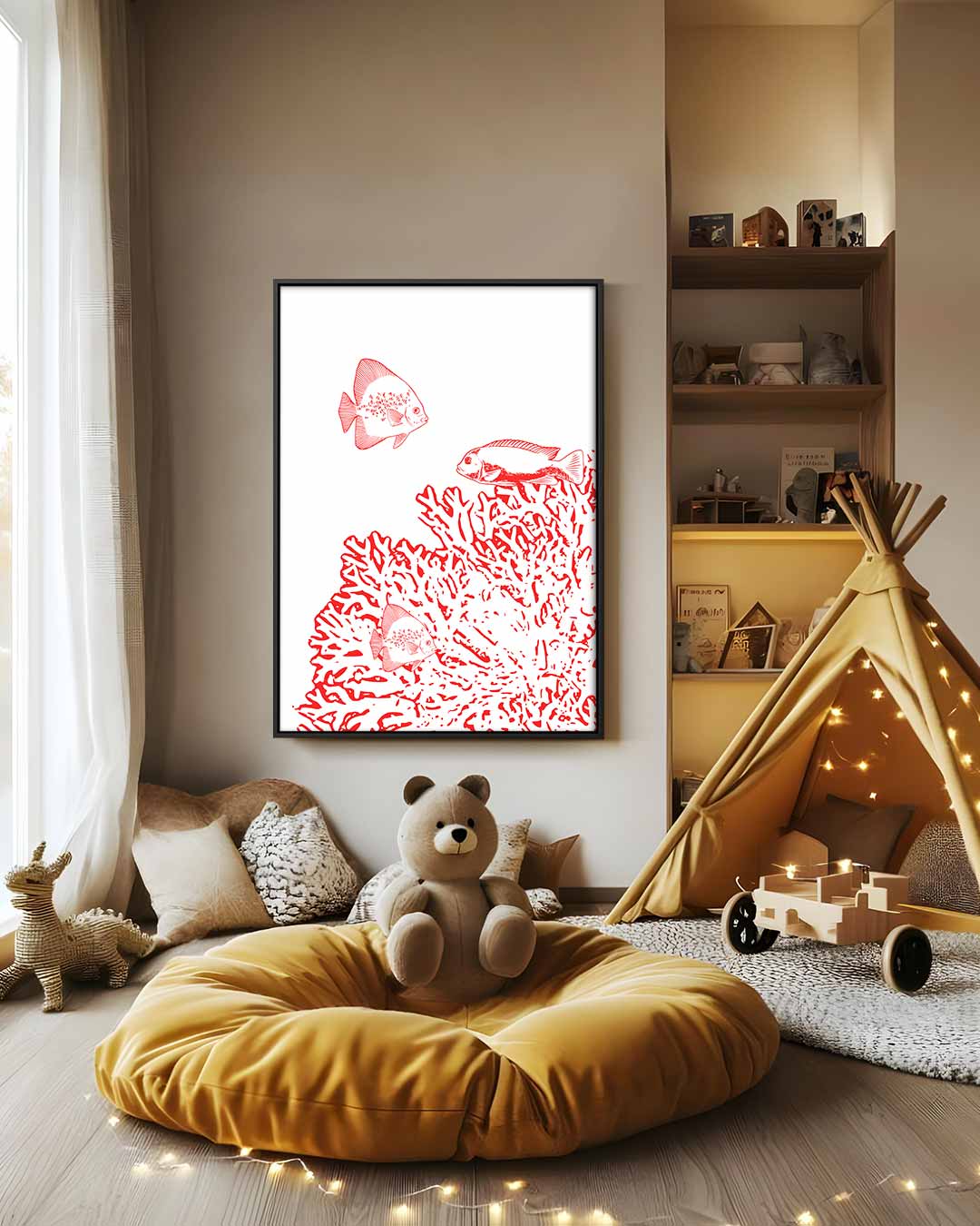 Onderwateravontuur in Rood Kunstwerk-canvas-dibond-plexiglas-wanddecoratie-WallArtistic