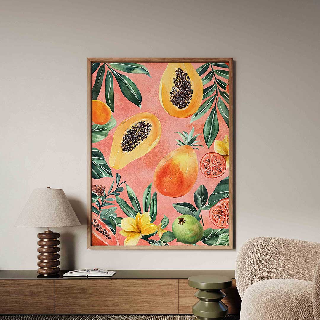 Papaya en bladeren Poster