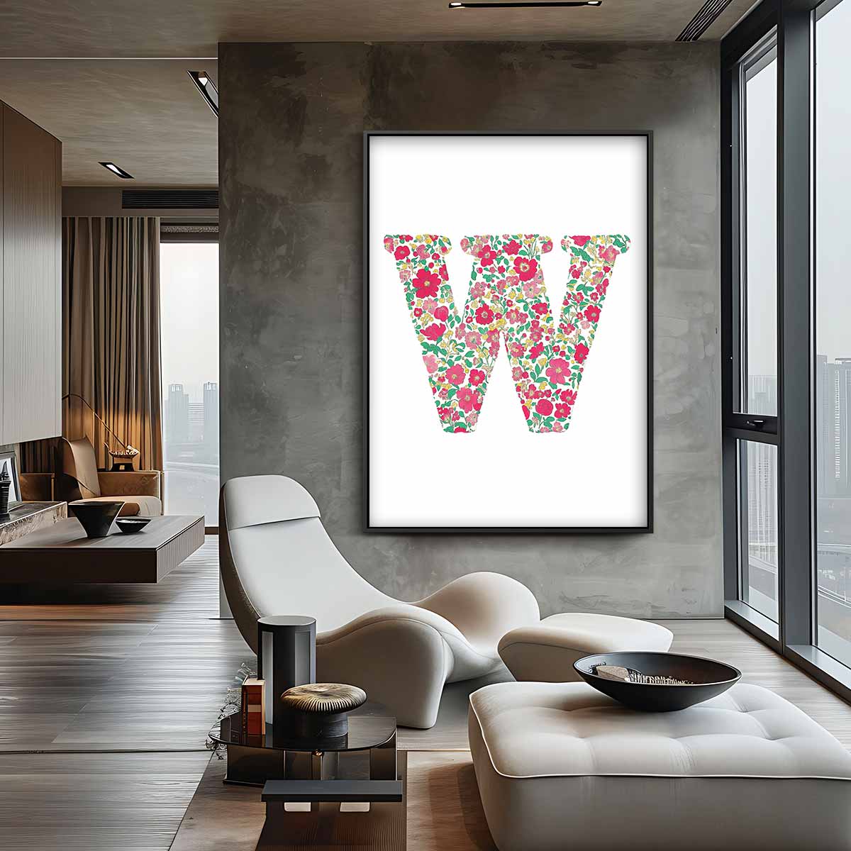 Bloemrijke Letter W Kunstwerk-canvas-dibond-plexiglas-wanddecoratie-WallArtistic