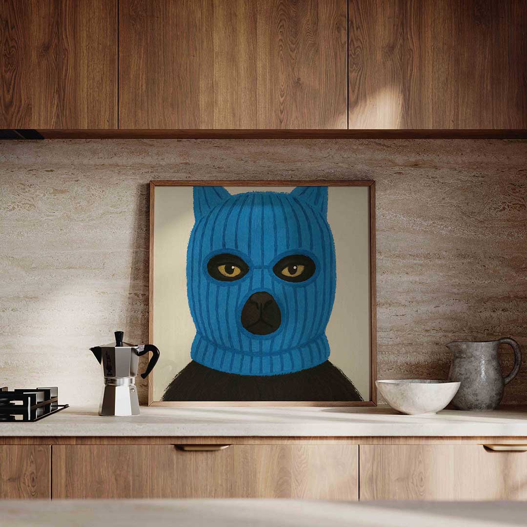 Kat met blauwe masker Poster