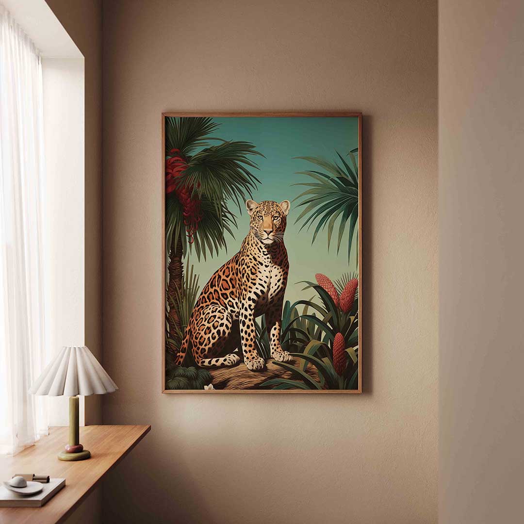 Luipaard in tropische omgeving Poster