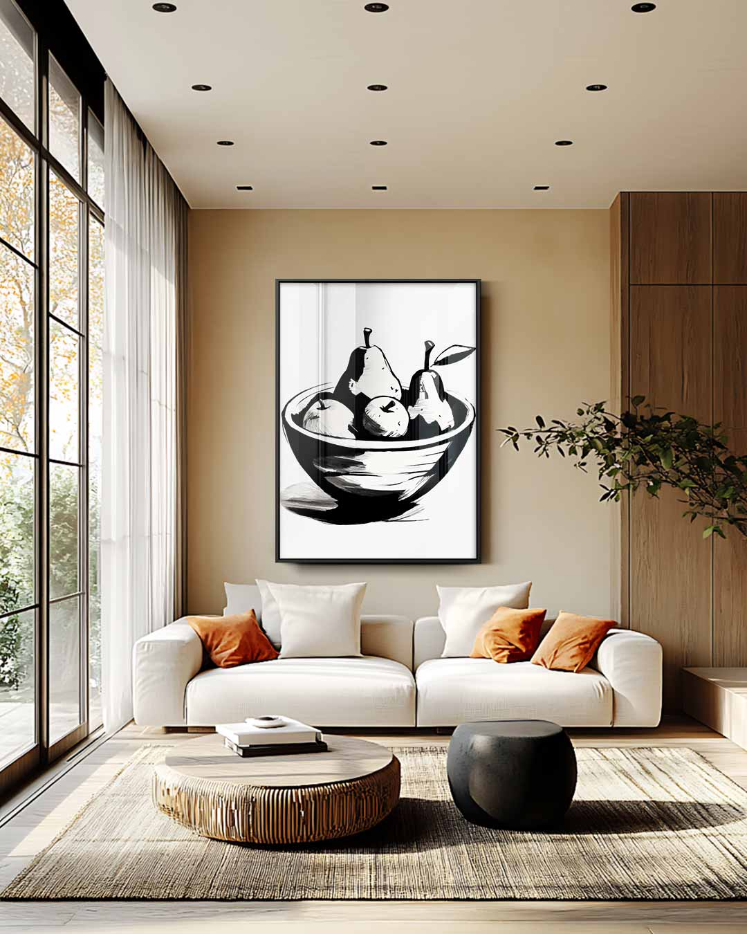 Stijlvolle Fruitkom Schets Kunstwerk-canvas-dibond-plexiglas-wanddecoratie-WallArtistic