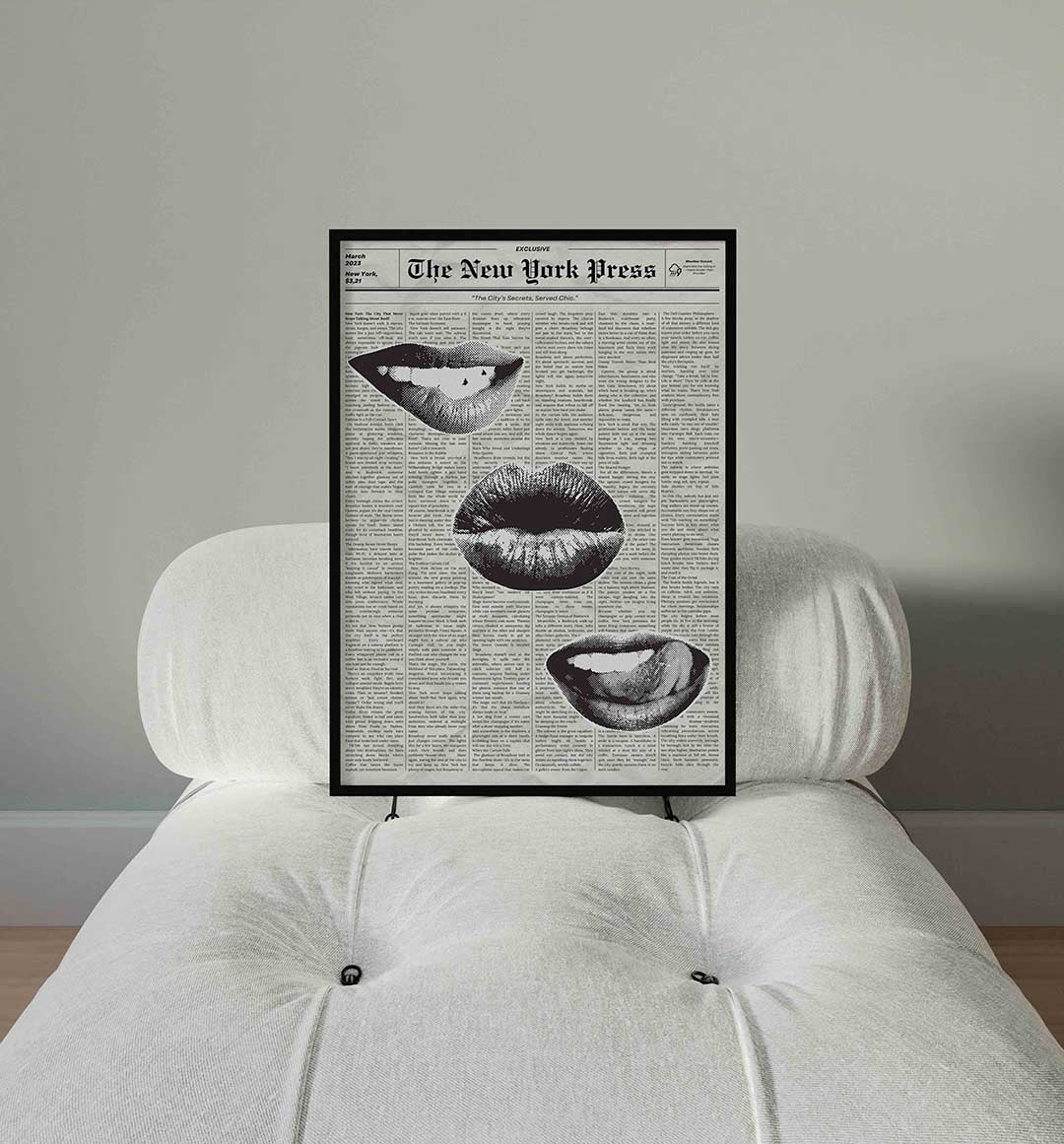Lippen en krantenachtergrond Poster