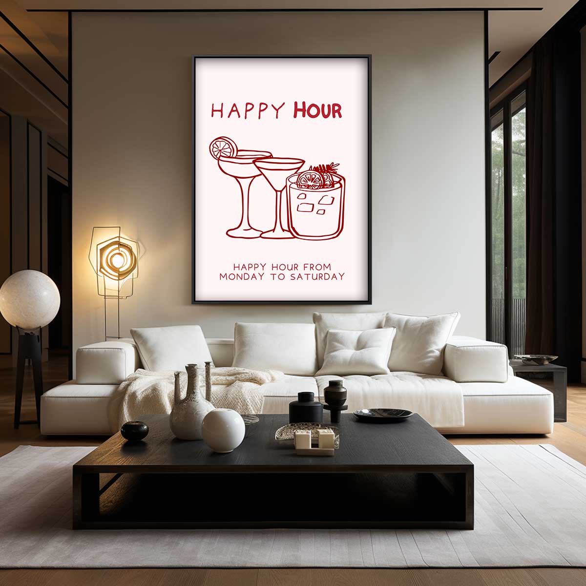 Happy Hour Illustratie Kunstwerk-canvas-dibond-plexiglas-wanddecoratie-WallArtistic