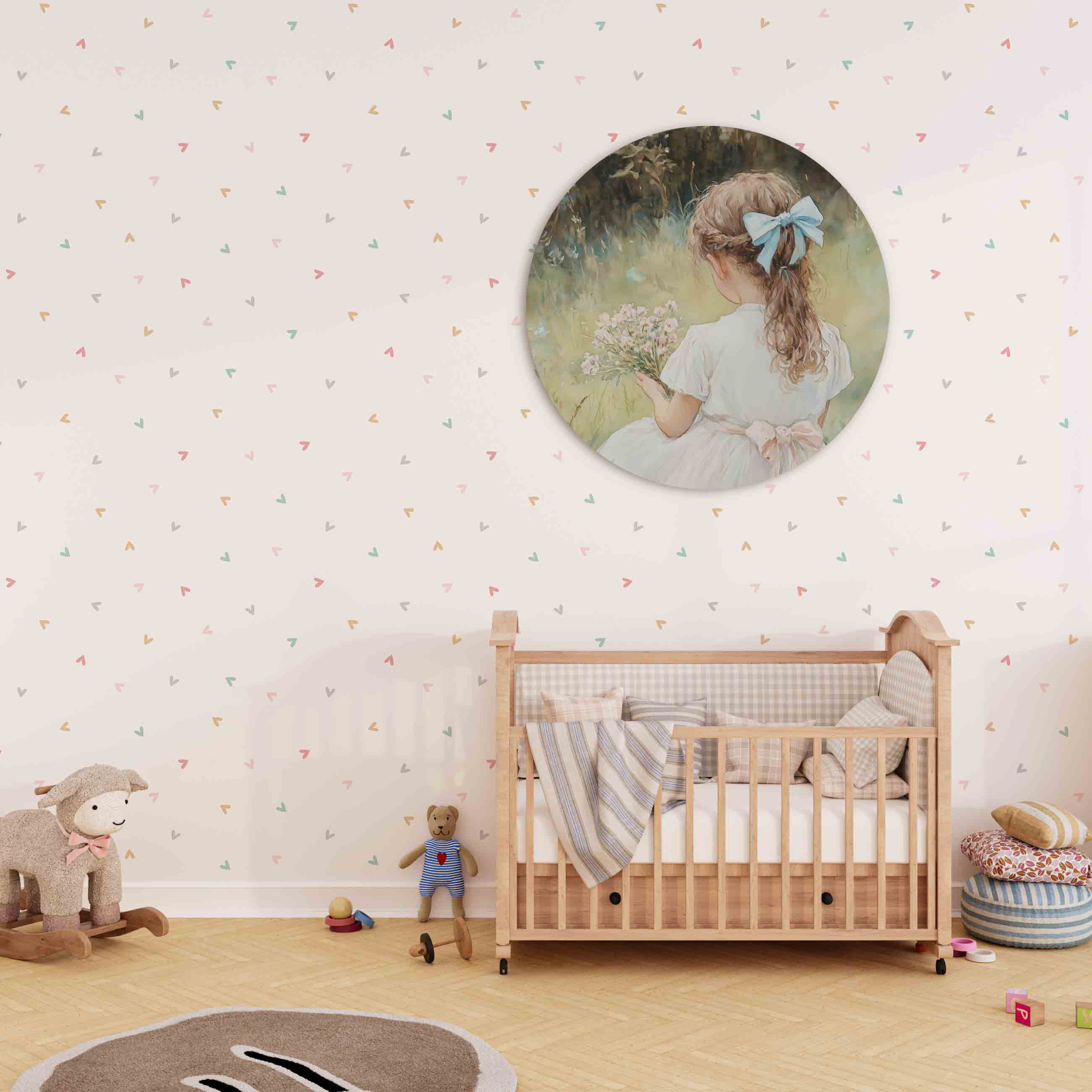 Meisje met bloemen Muurcirkel