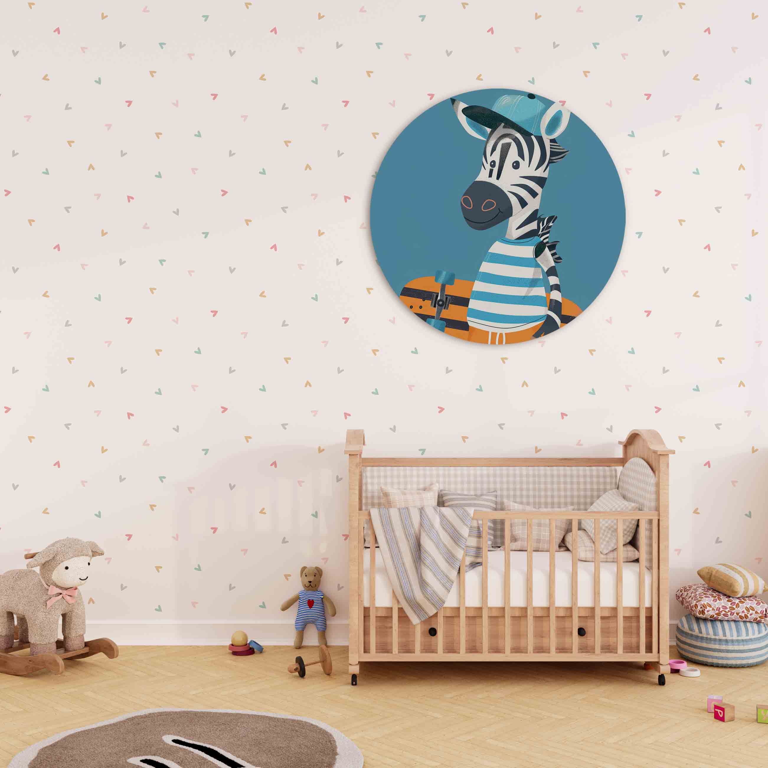 Zebra met skateboard Muurcirkel