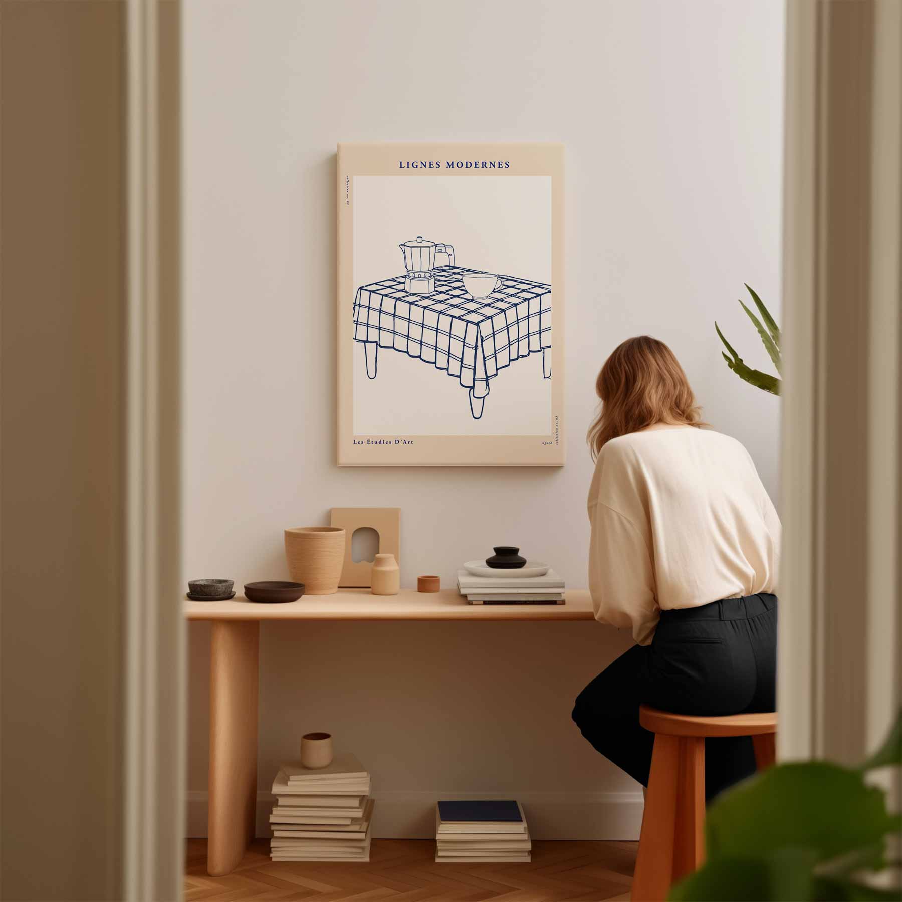 Moderne Lijnen Ontbijtscène Kunstwerk-canvas-dibond-plexiglas-wanddecoratie-WallArtistic