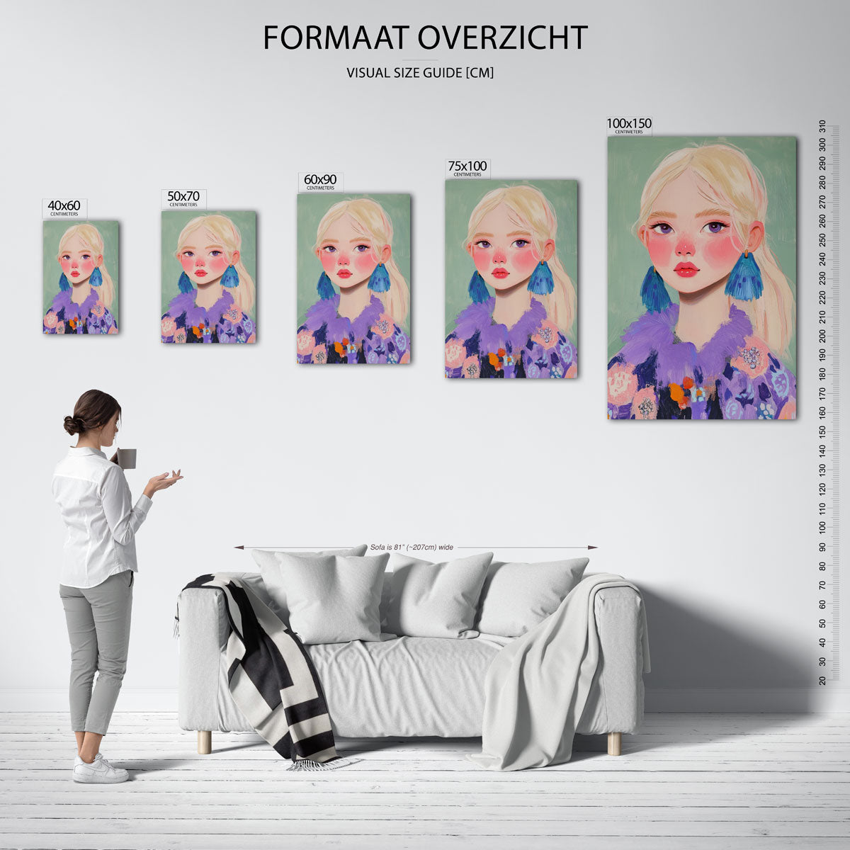 Portret met levendige kleuren Kunstwerk