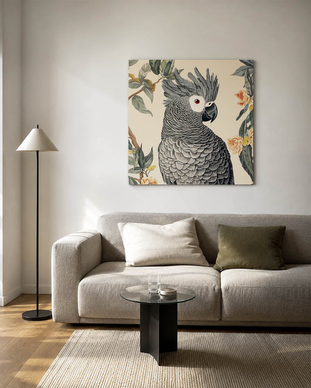 Papegaai en bloemen Kunstwerk