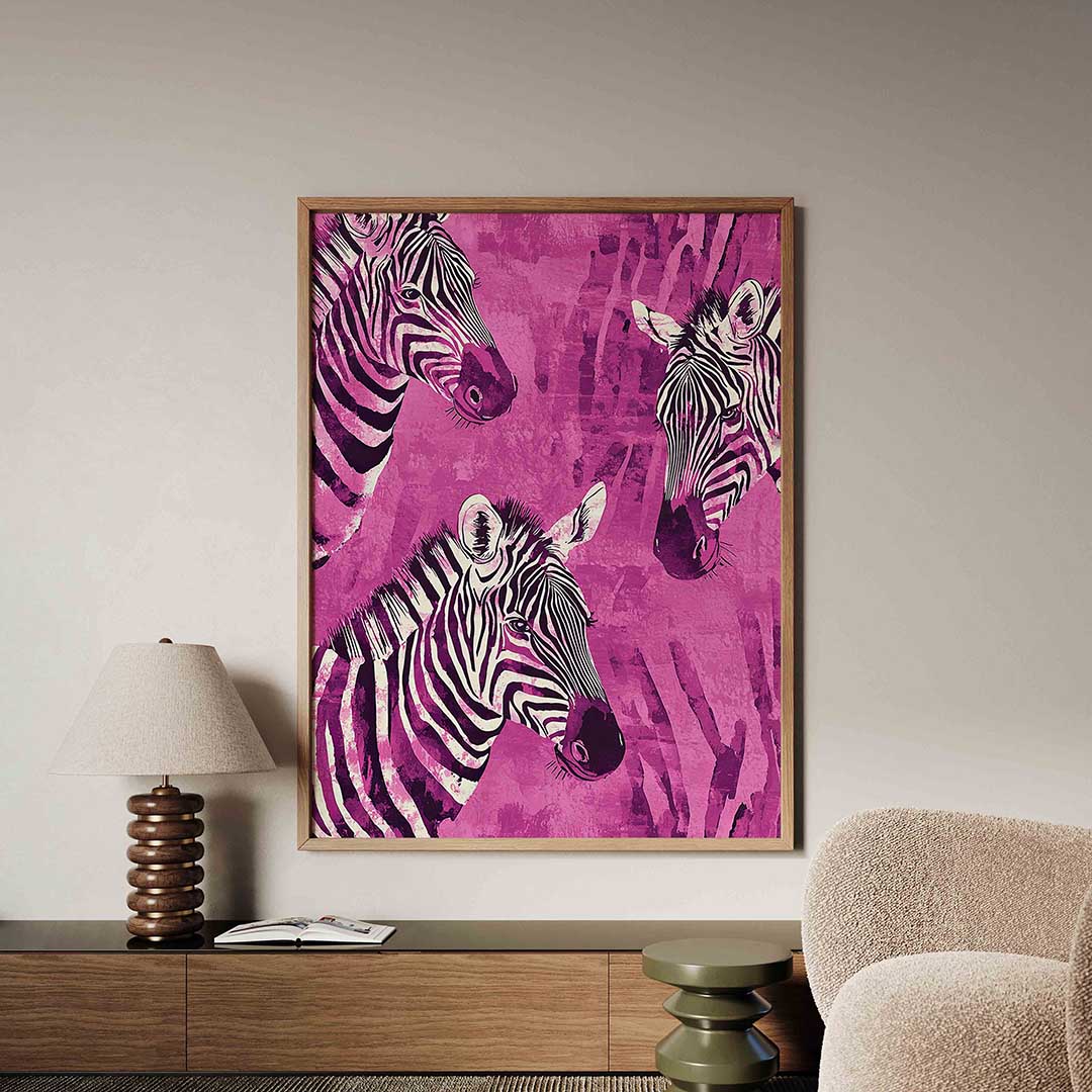 Zebra's op roze Poster