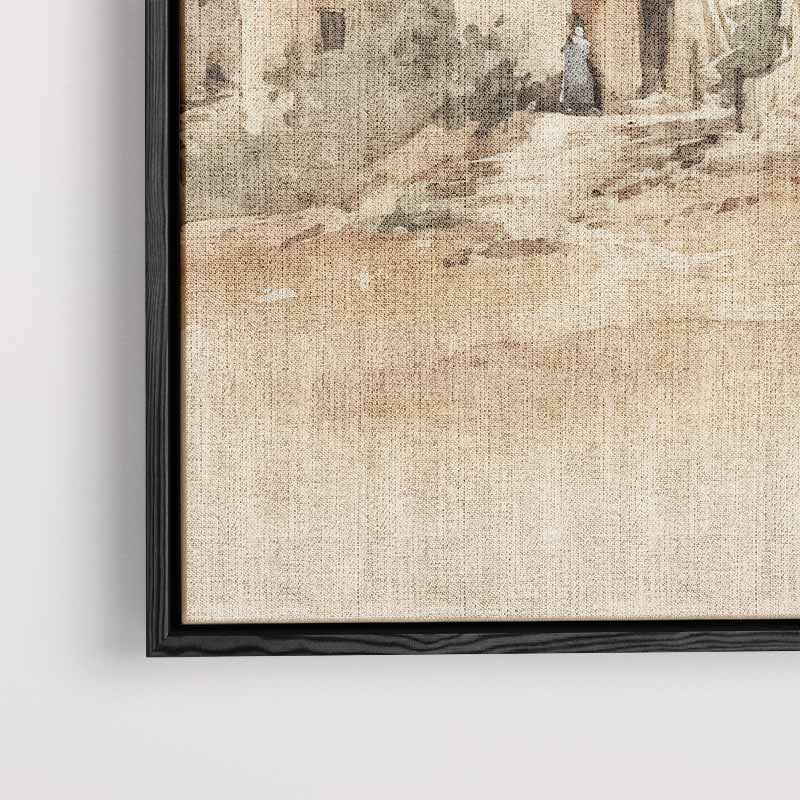 Landelijk Dorp in Waterverf Kunstwerk-canvas-dibond-plexiglas-wanddecoratie-WallArtistic